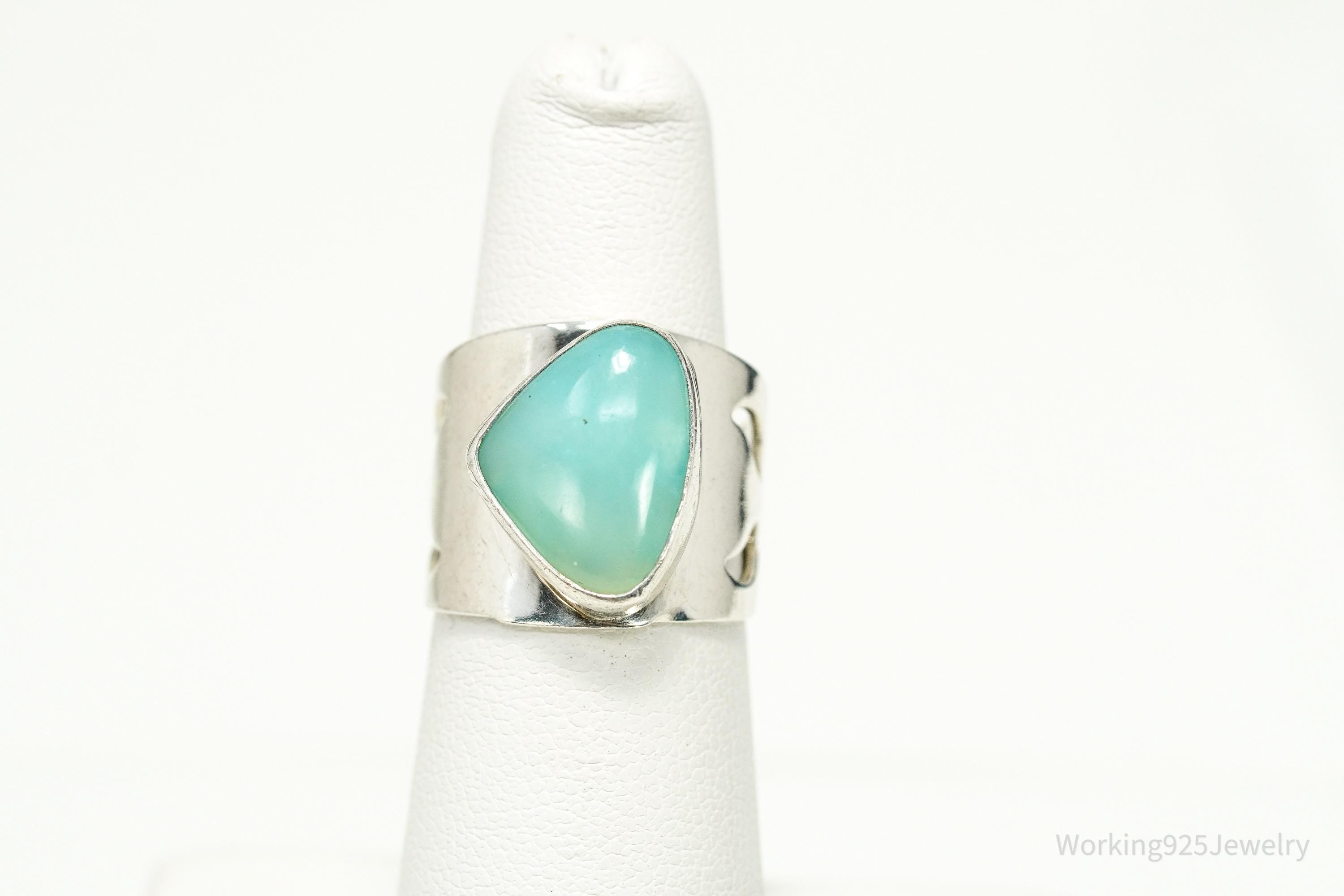 Vintage JAY KING Aqua Chalcedony Sterling Silver Ring - Size 6.25