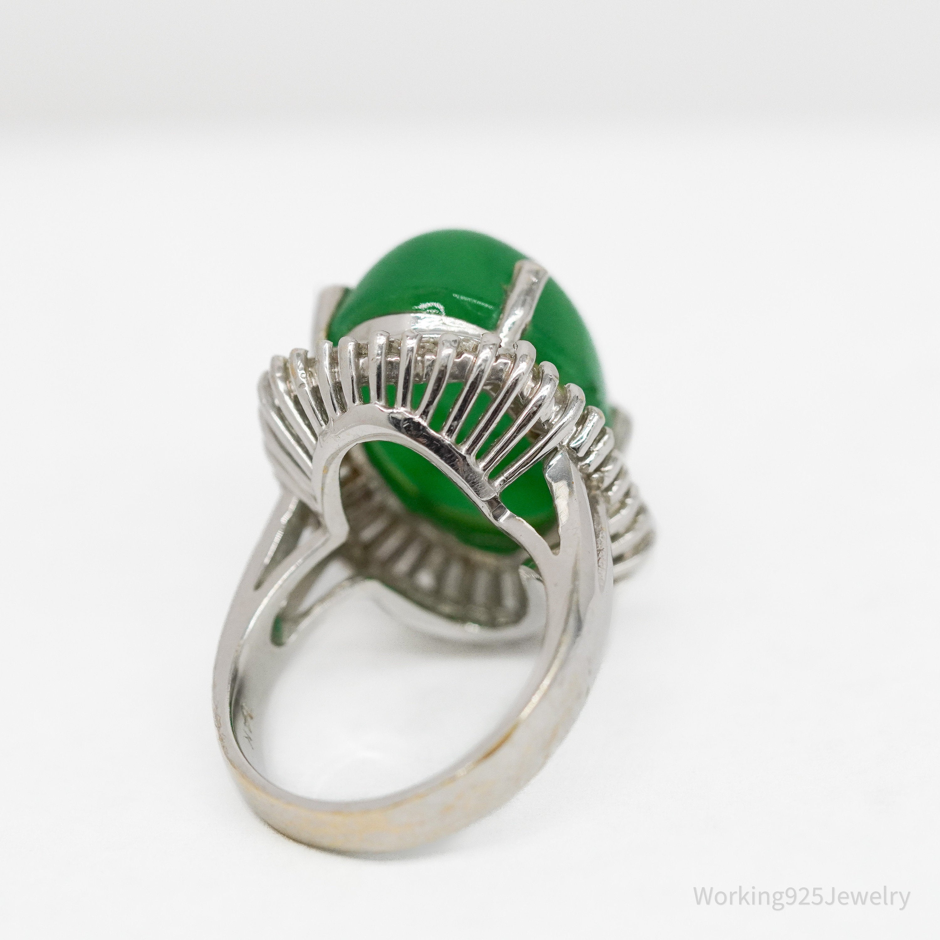 14K White Gold, Natural Aventurine Quartz And Diamond Ring - Size 6