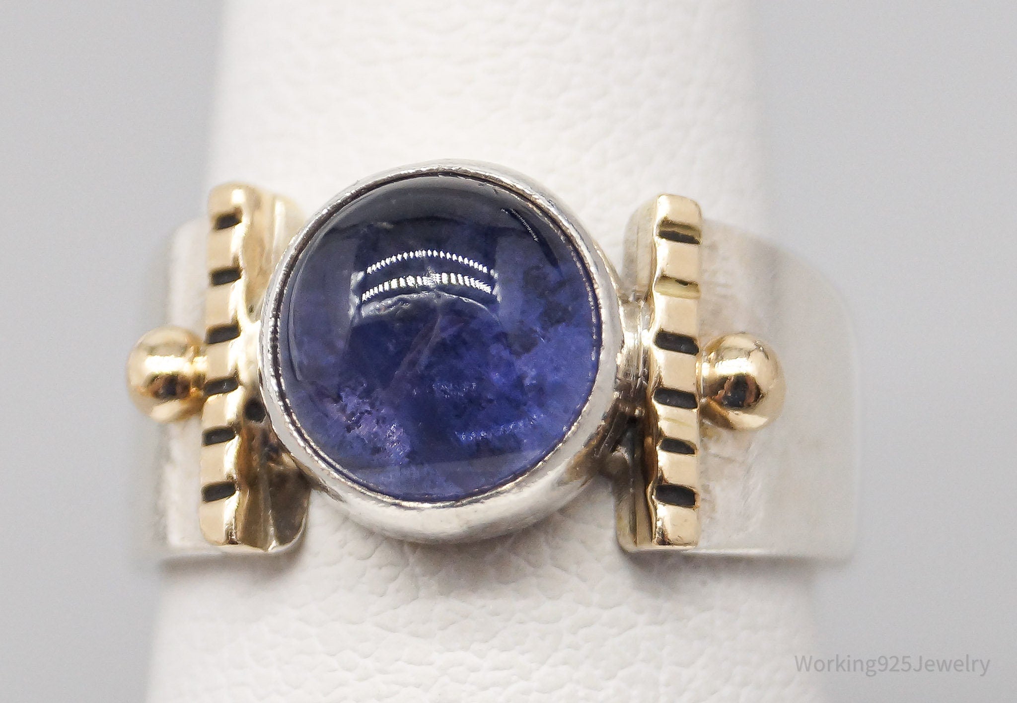 Vintage Tanzanite 14K Yellow Gold Sterling Silver Ring - Size 5