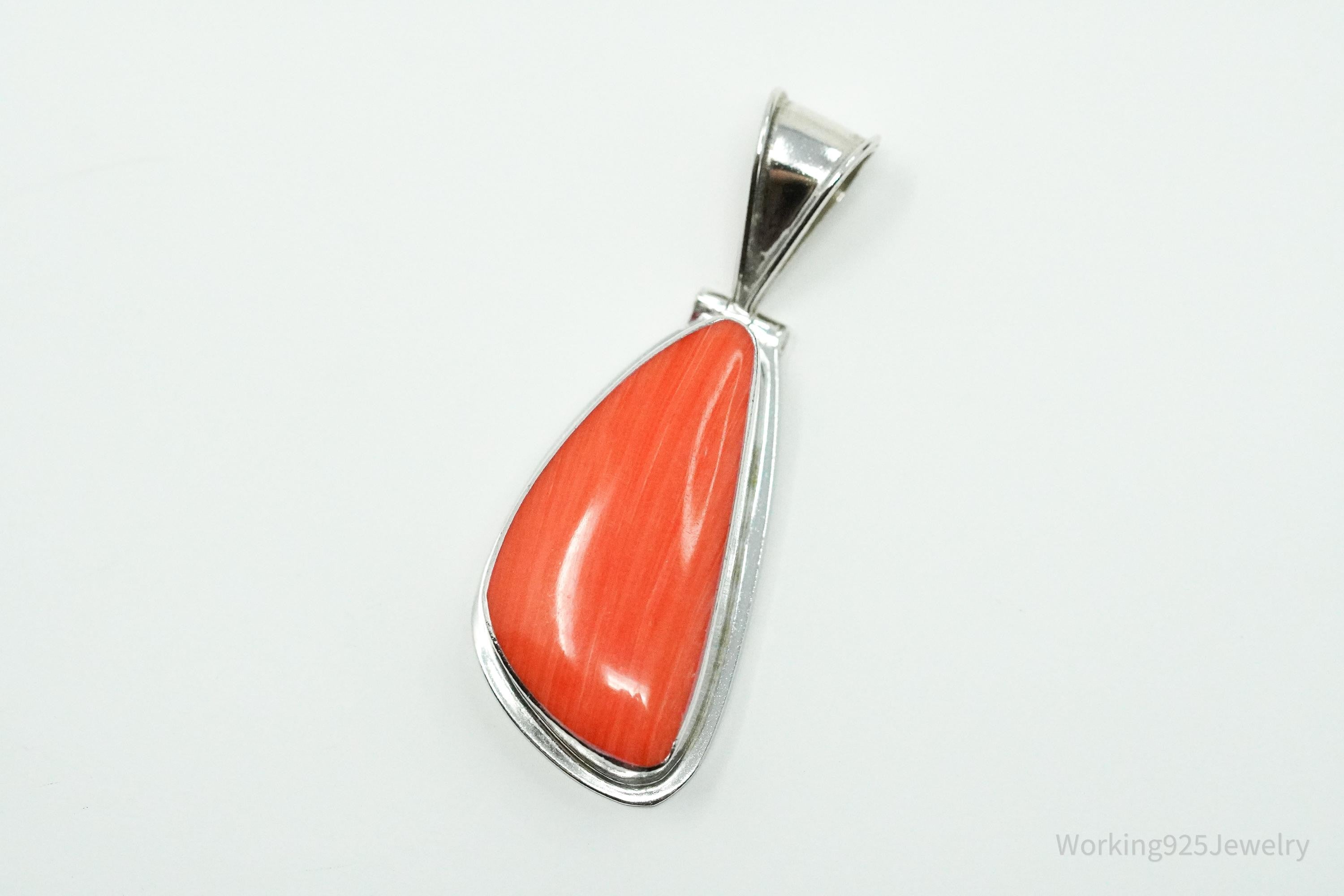Large Vintage Mexican Peach Coral Sterling Silver Pendant