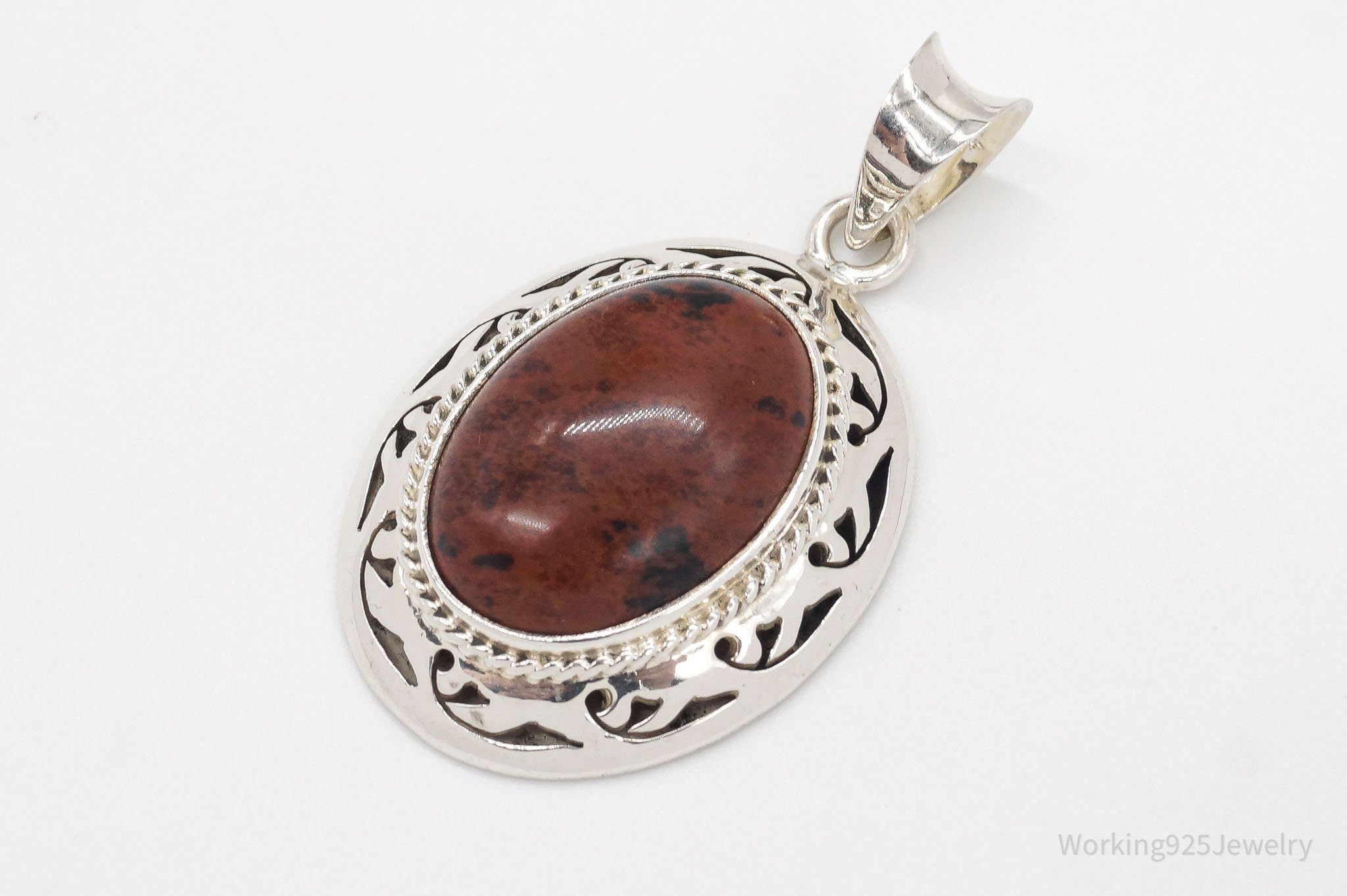 Vintage Large Mahogany Obsidian Sterling Silver Necklace Pendant