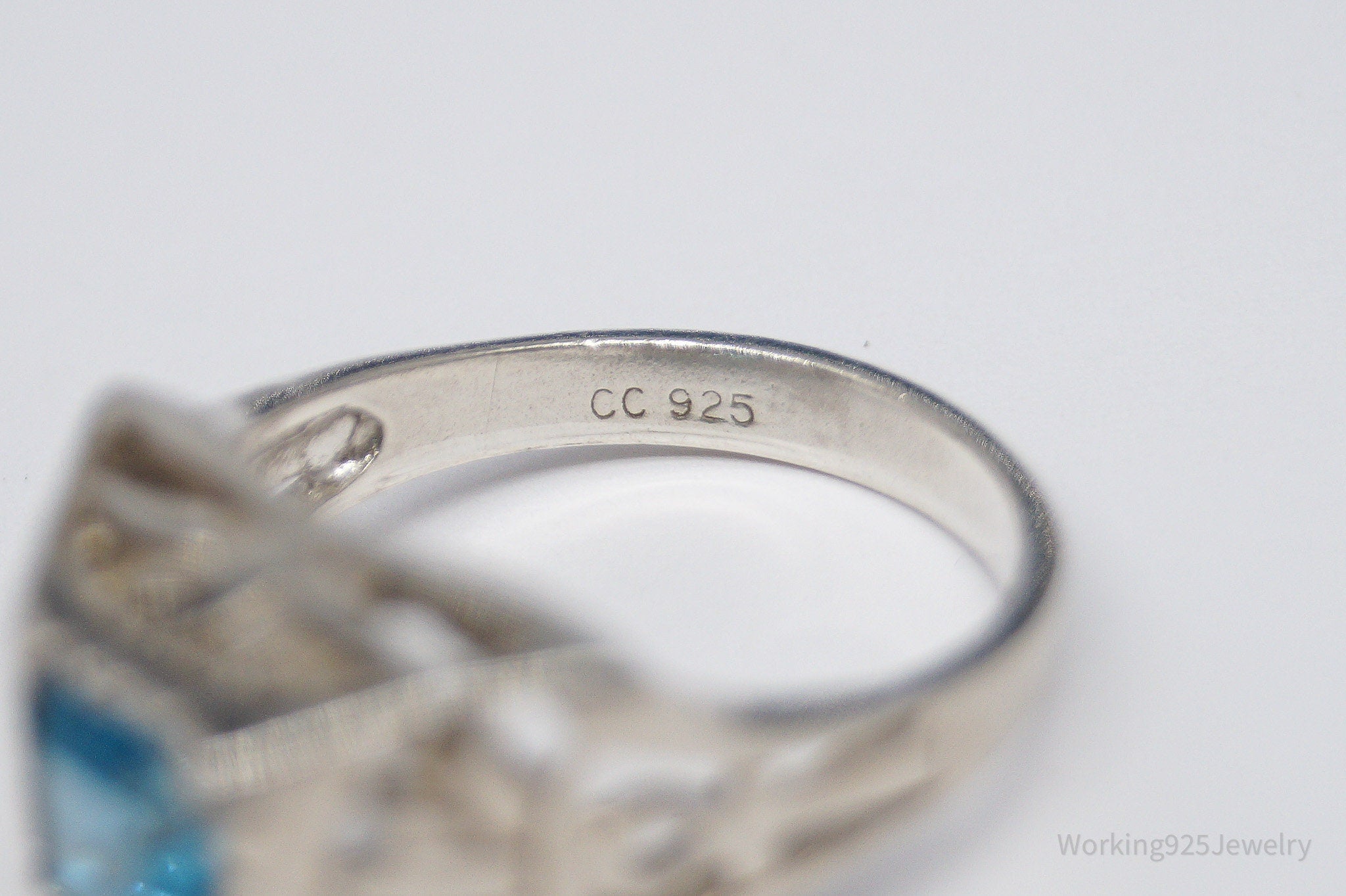 Vintage Blue Topaz Ankh Cross & Lotus Sterling Silver Ring - Size 7.75