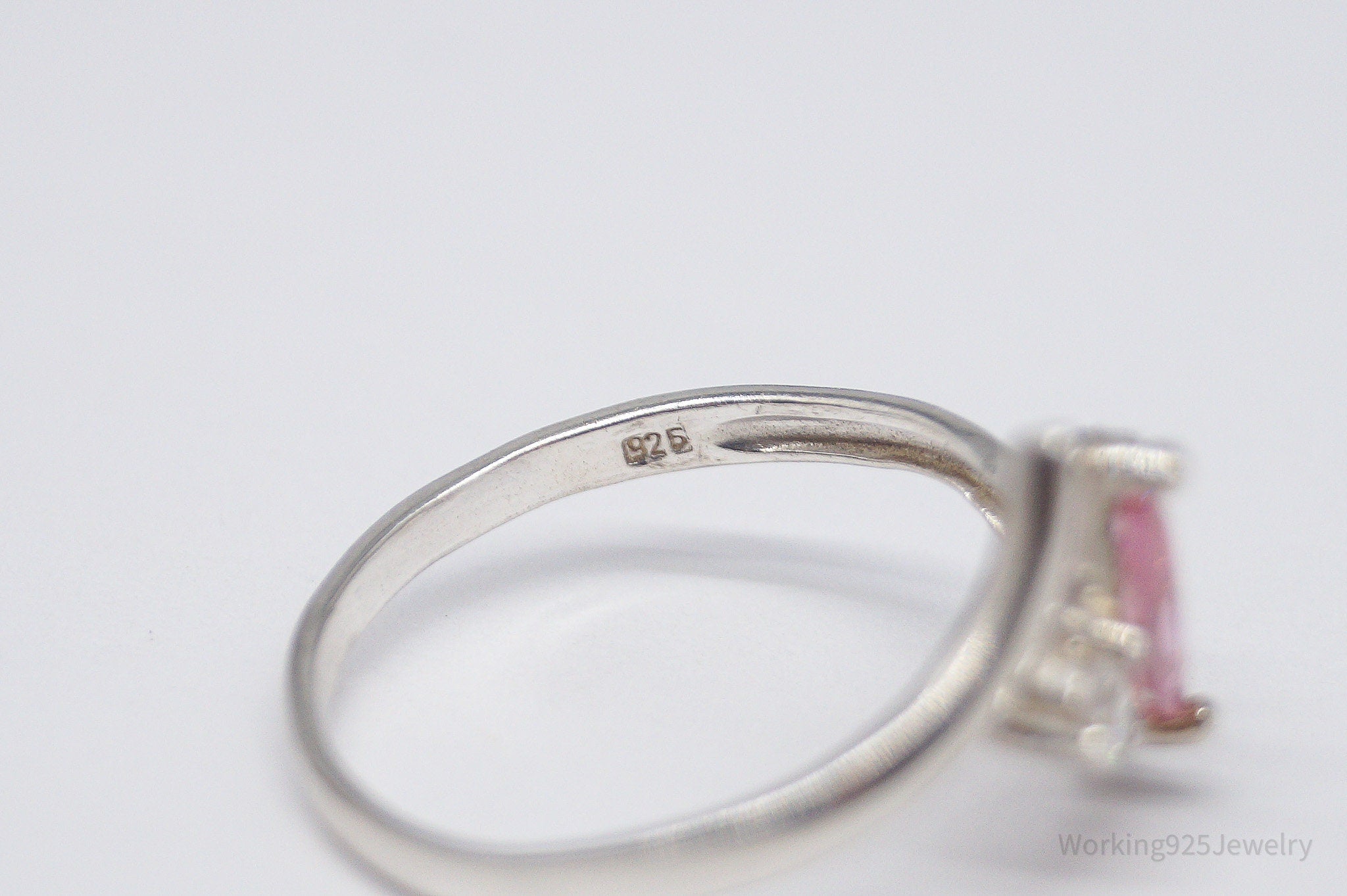 Vintage Pink & White Cubic Zirconia Sterling Silver Ring - Size 8