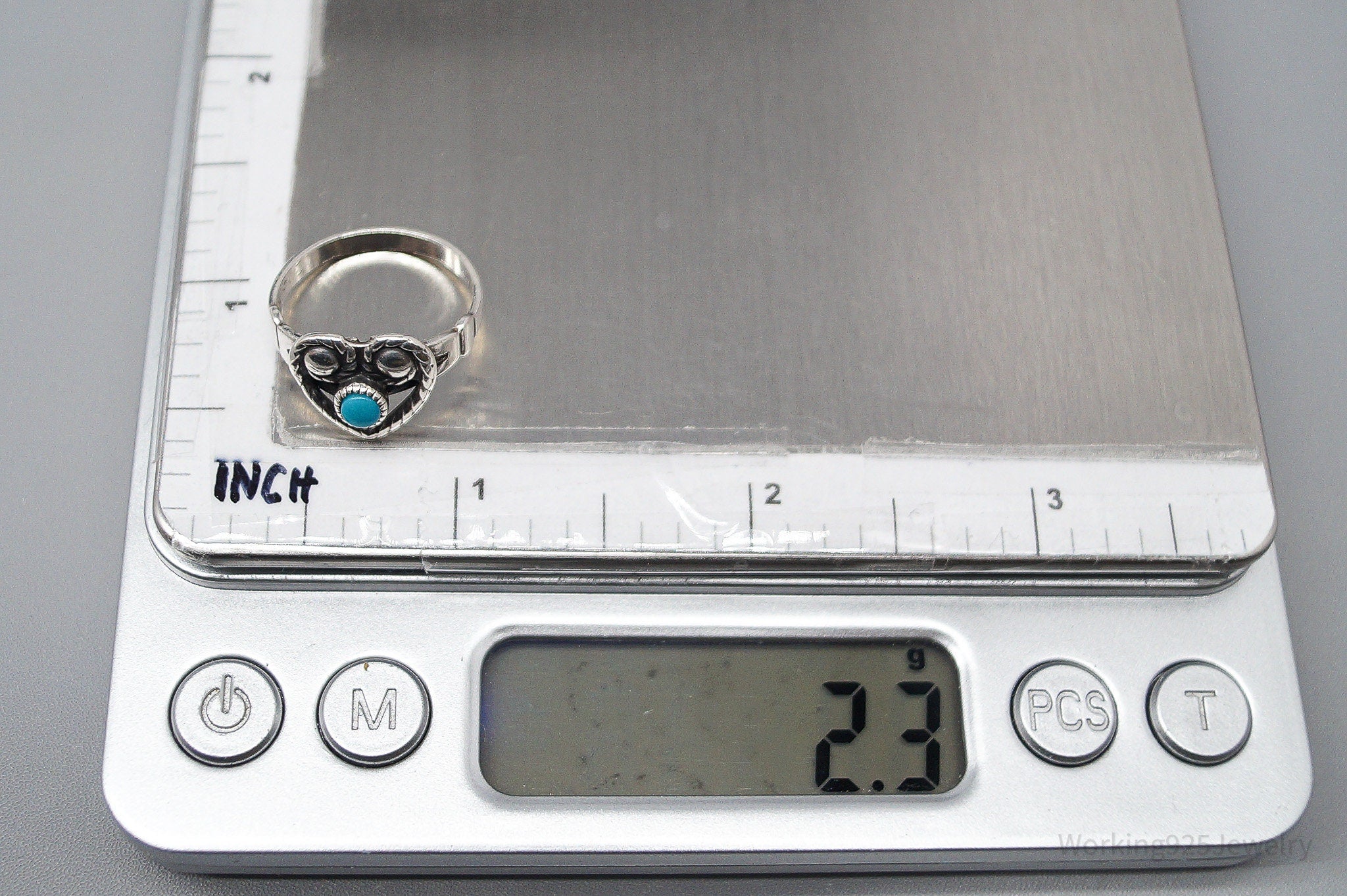 Vintage Native Bell Trading Post Turquoise Heart Sterling Silver Ring - Size 6.5