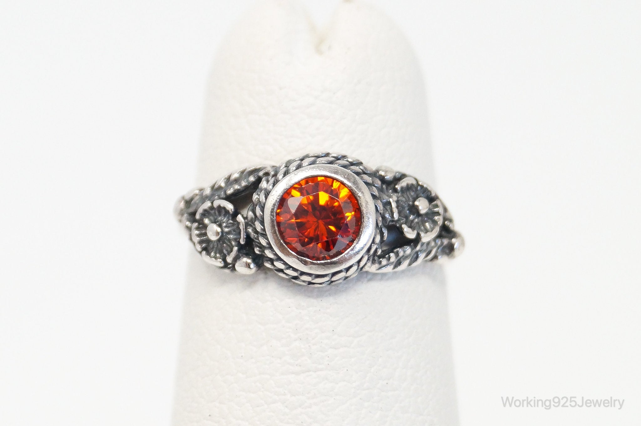 Vintage Orange Gemstone Southwestern Sterling Silver Ring - Size 2