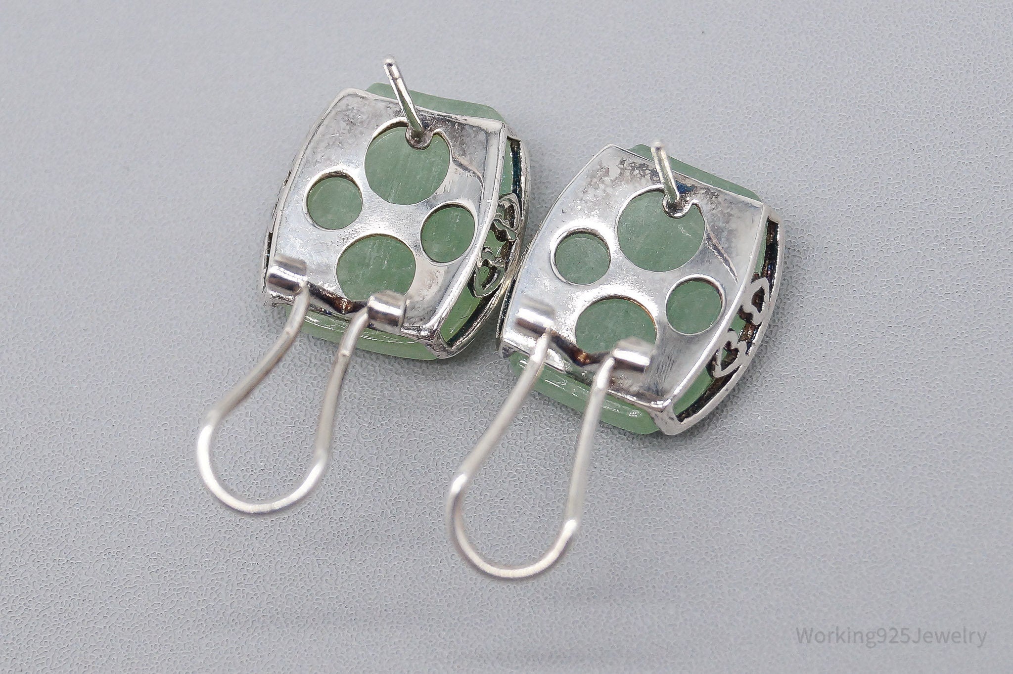 Vintage Jade Sterling Silver Hearts Design Earrings