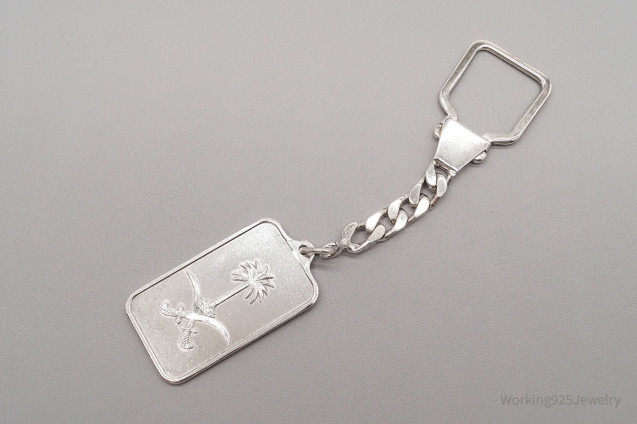 Vintage PAMP Suisse 15 Gram Fine Silver 999.0 Palm Tree & Arabian Swords Keychain