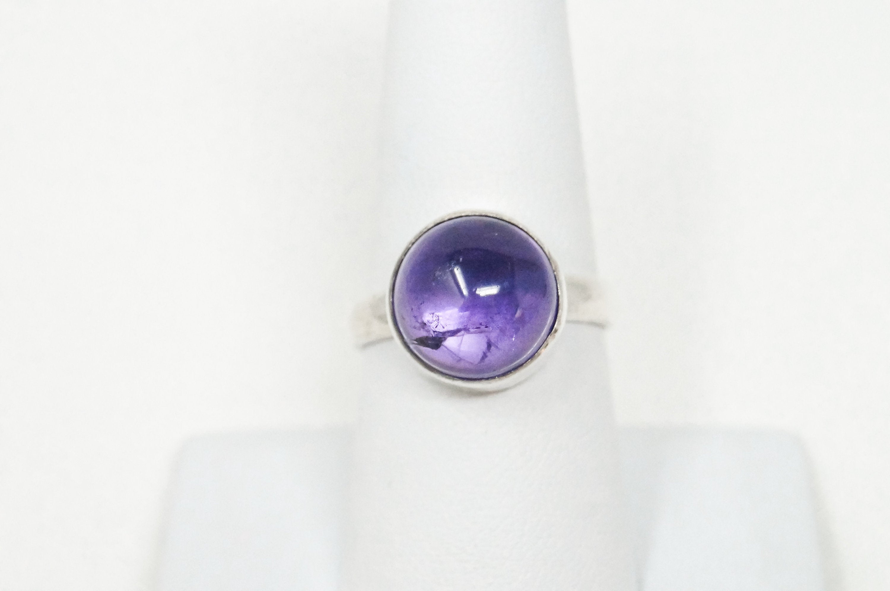 Vintage Purple Amethyst Modernist Style Sterling Silver Ring - Sz 8 - 798982619