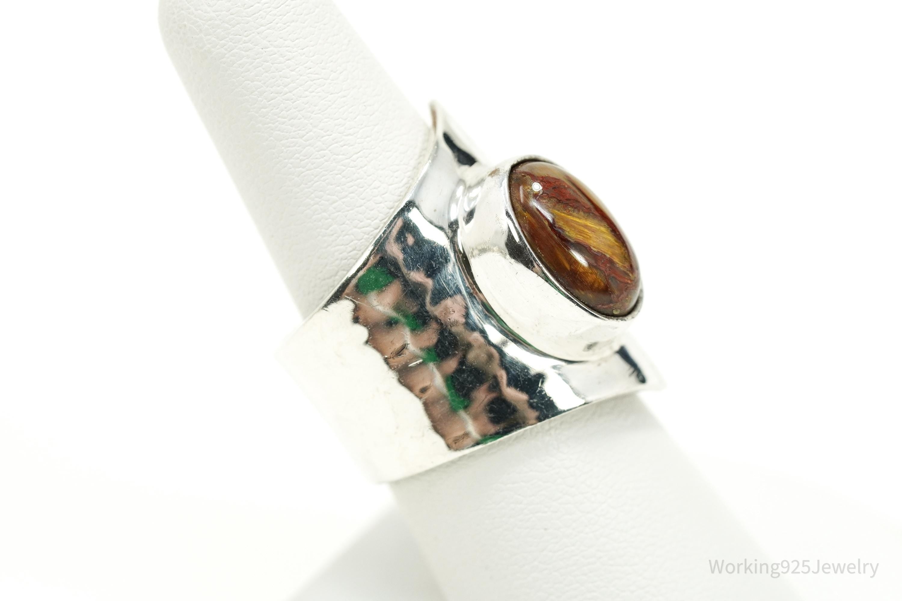 Vintage Mexico Dinouart Modernist Silver Ring Petrified Wood Size 8