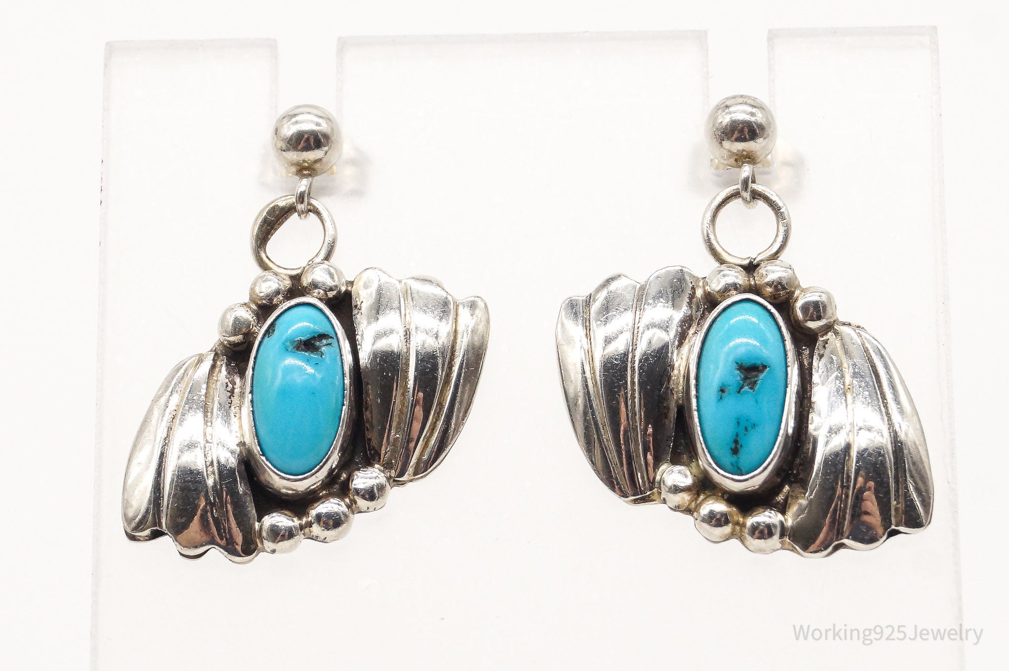 Vintage Native American Blue Turquoise Sterling Silver Earrings