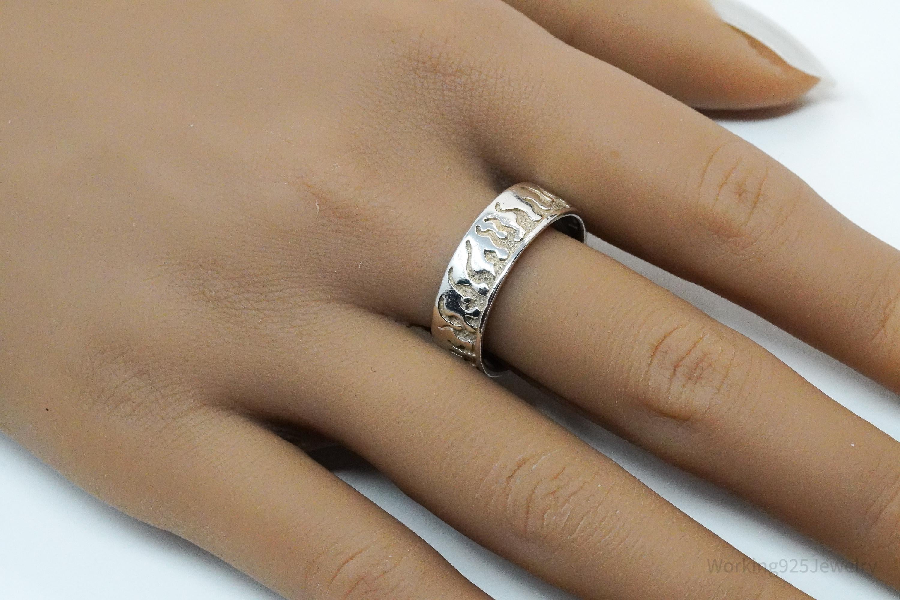 Vintage Fire Flames Sterling Silver Band Ring - Size 10.75