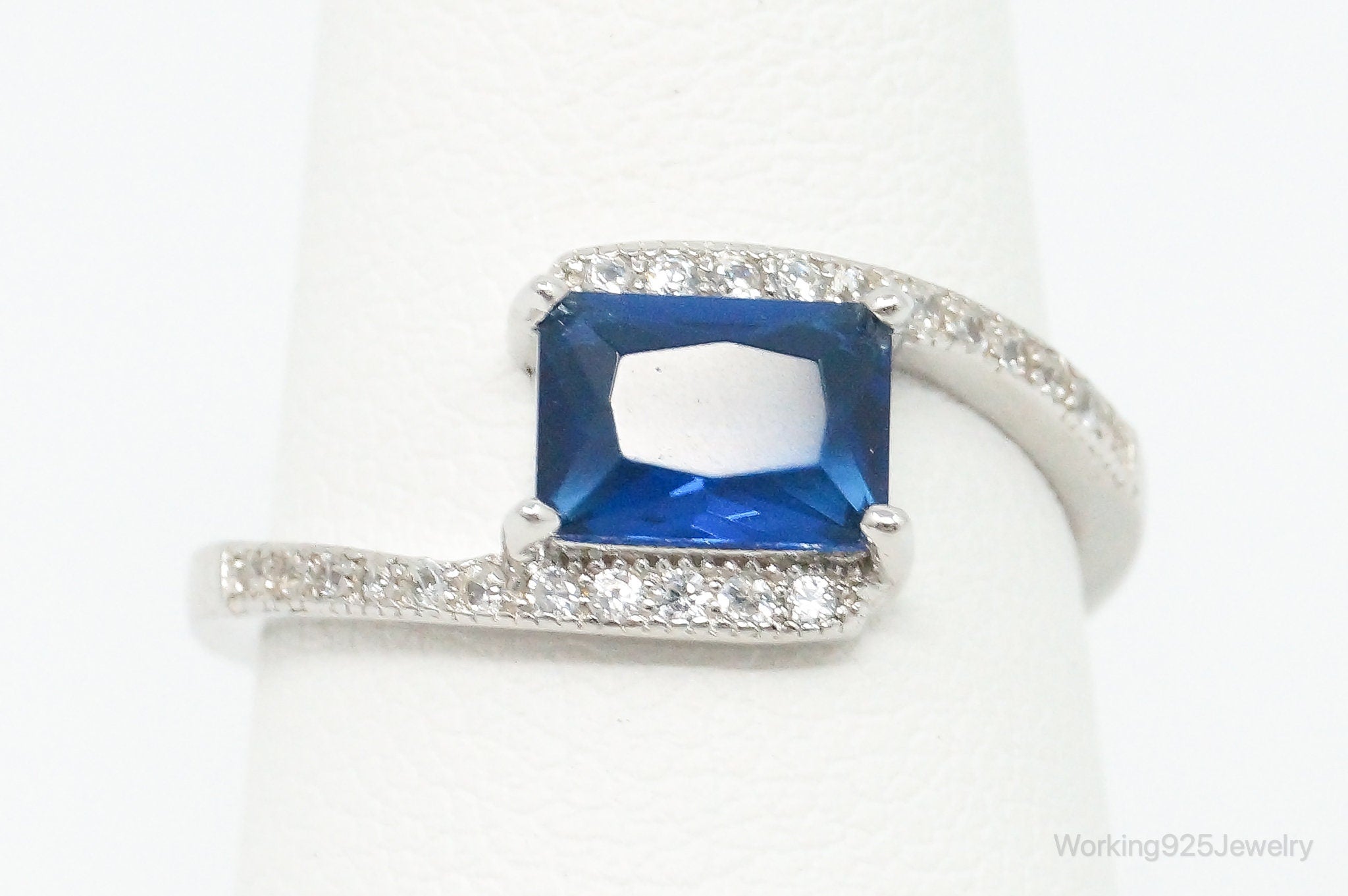 Lab Sapphire Cubic Zirconia Sterling Silver Ring - Size 6.75