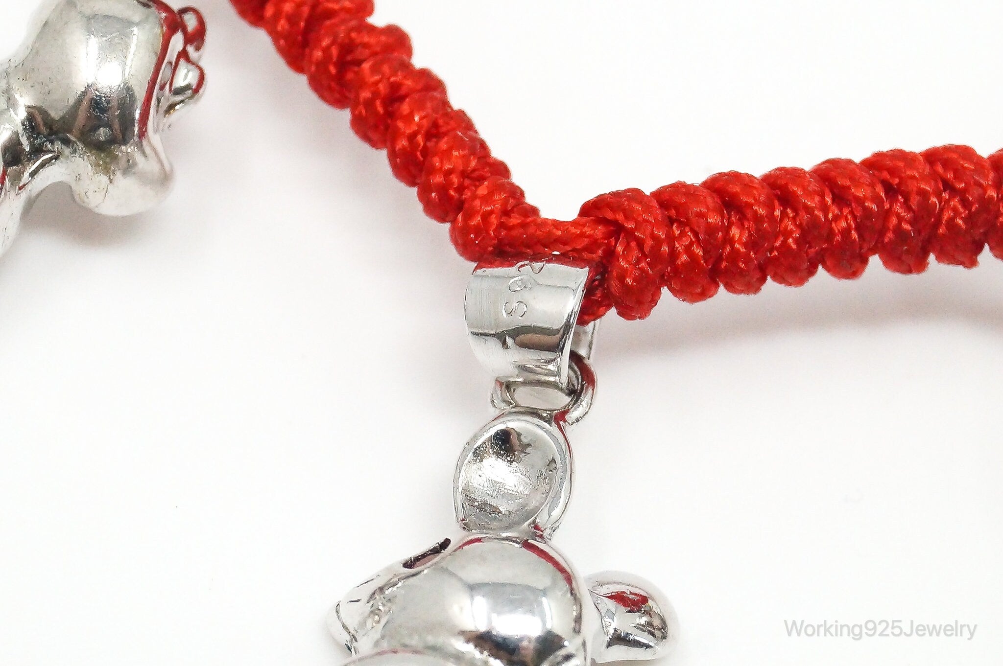 Vintage Animals Garnet Sterling Silver Charms Red Braided Cord Bracelet Adj.