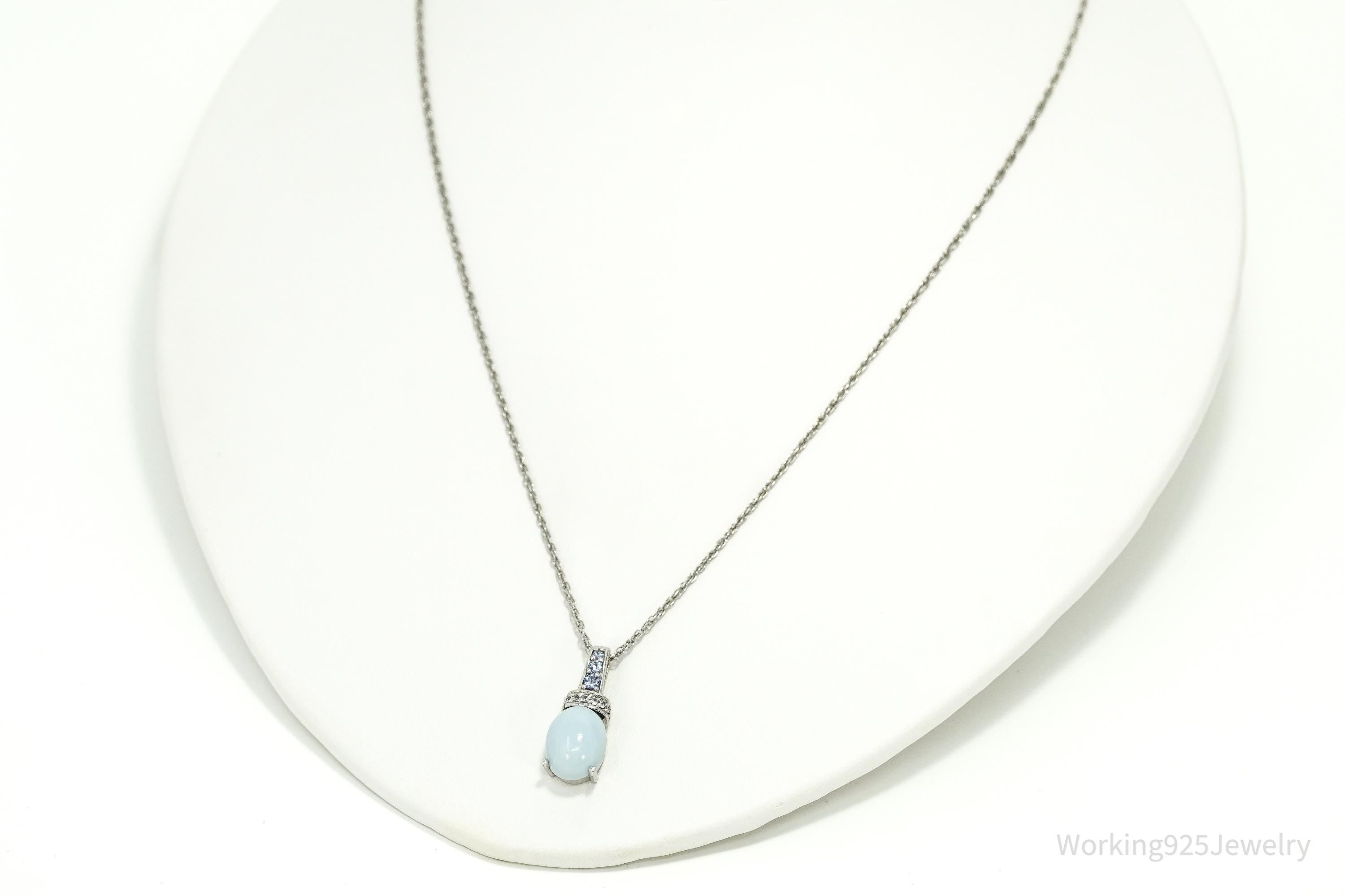 BBJ Blue Larimar, Tanzanite, And White Topaz Sterling Silver Necklace 18"