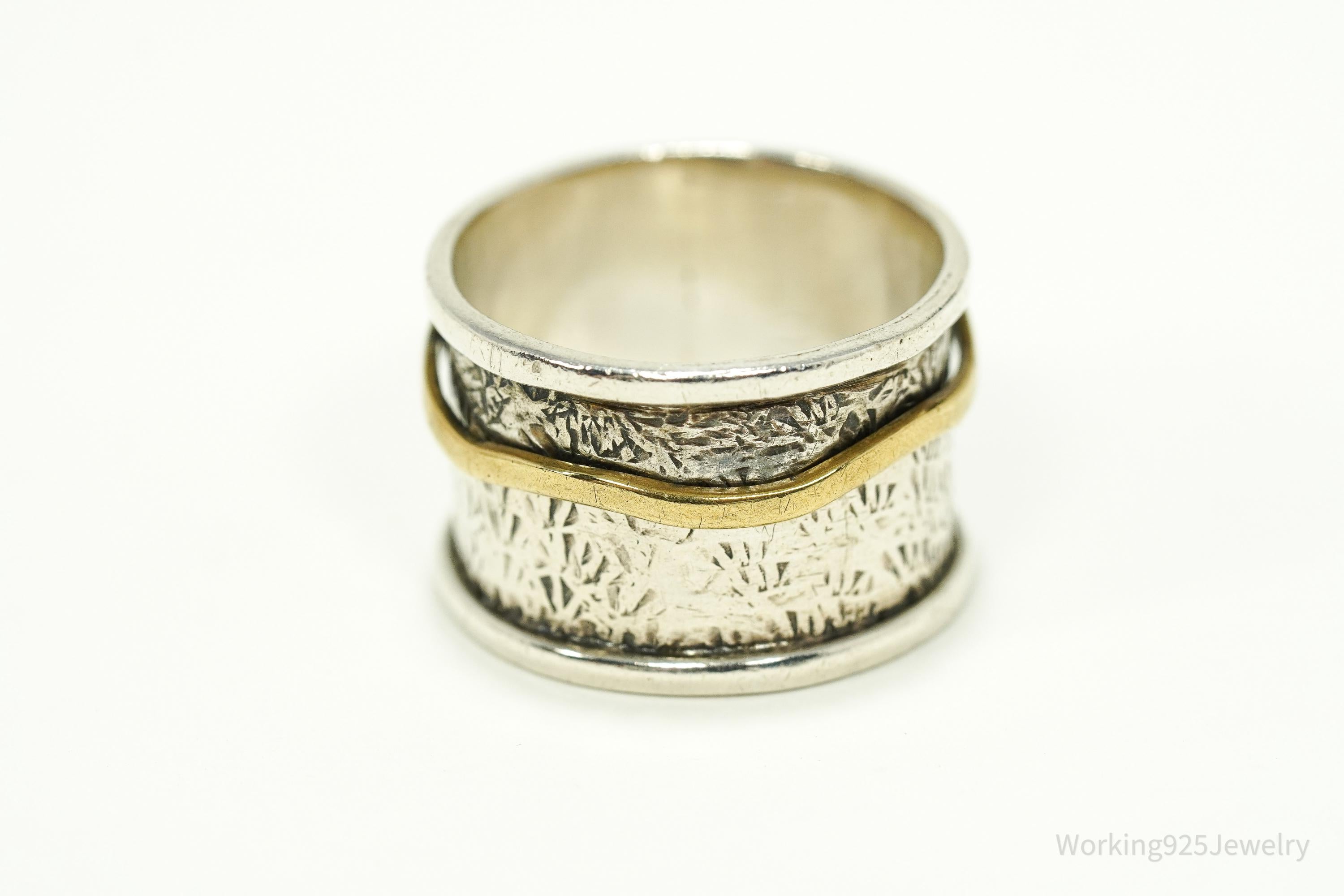 Vintage Brass Sterling Silver Band Ring- Size 9.75