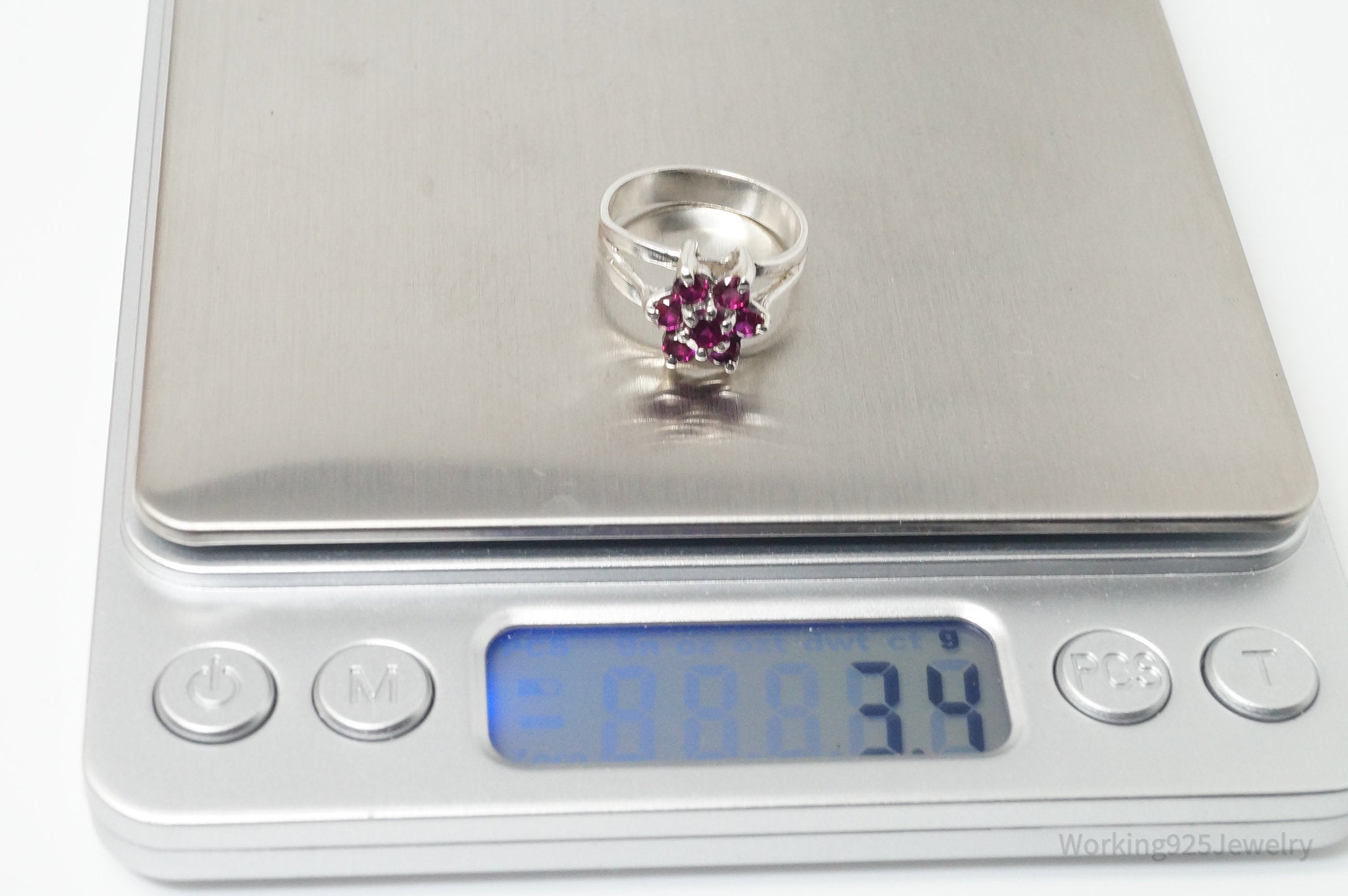 Vintage Pink Topaz Flower Cluster Ring Sterling Silver - Size 6.5