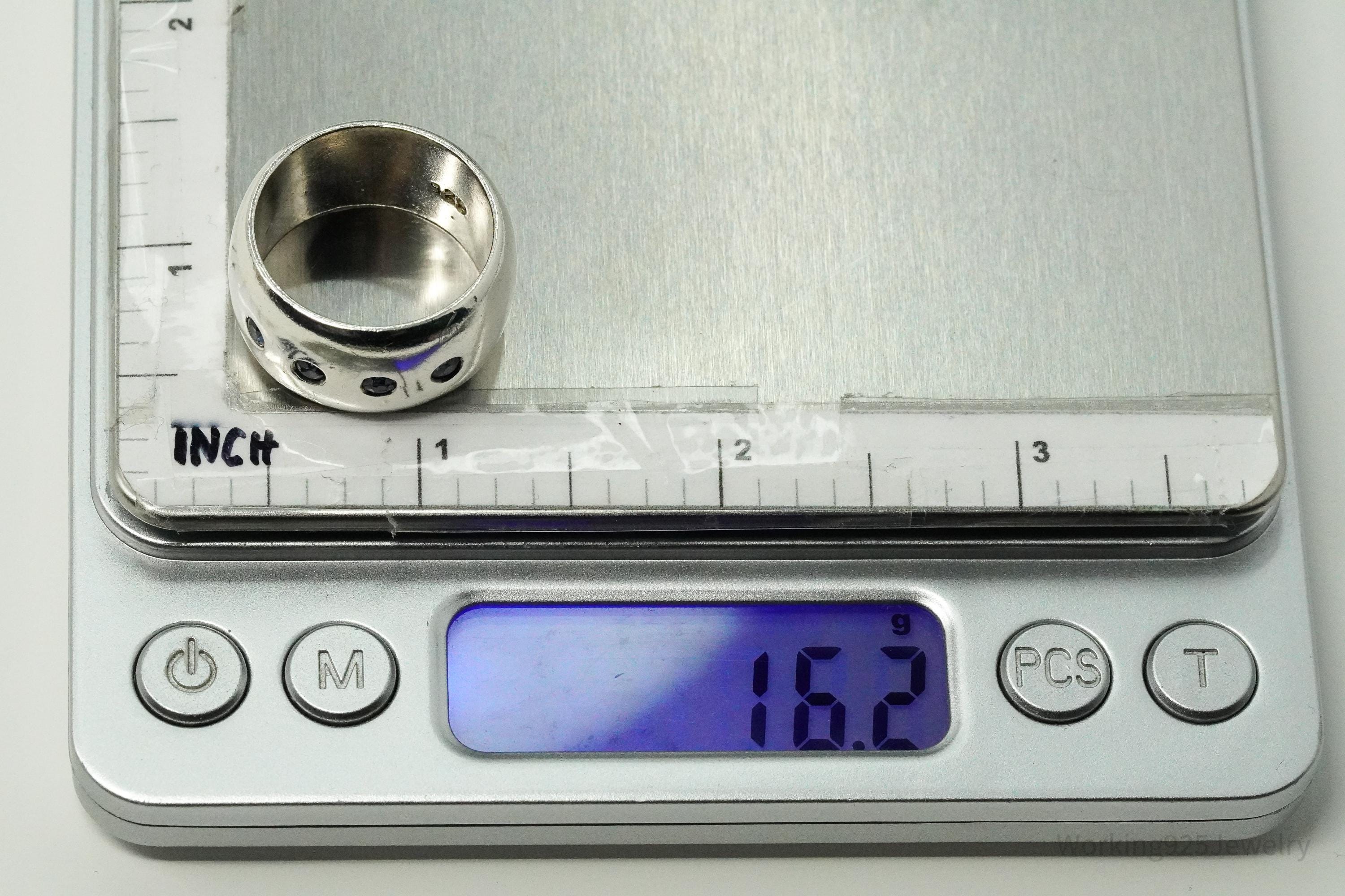 Vintage Blue Sapphire Mexico Sterling Silver Band Ring - Size 10