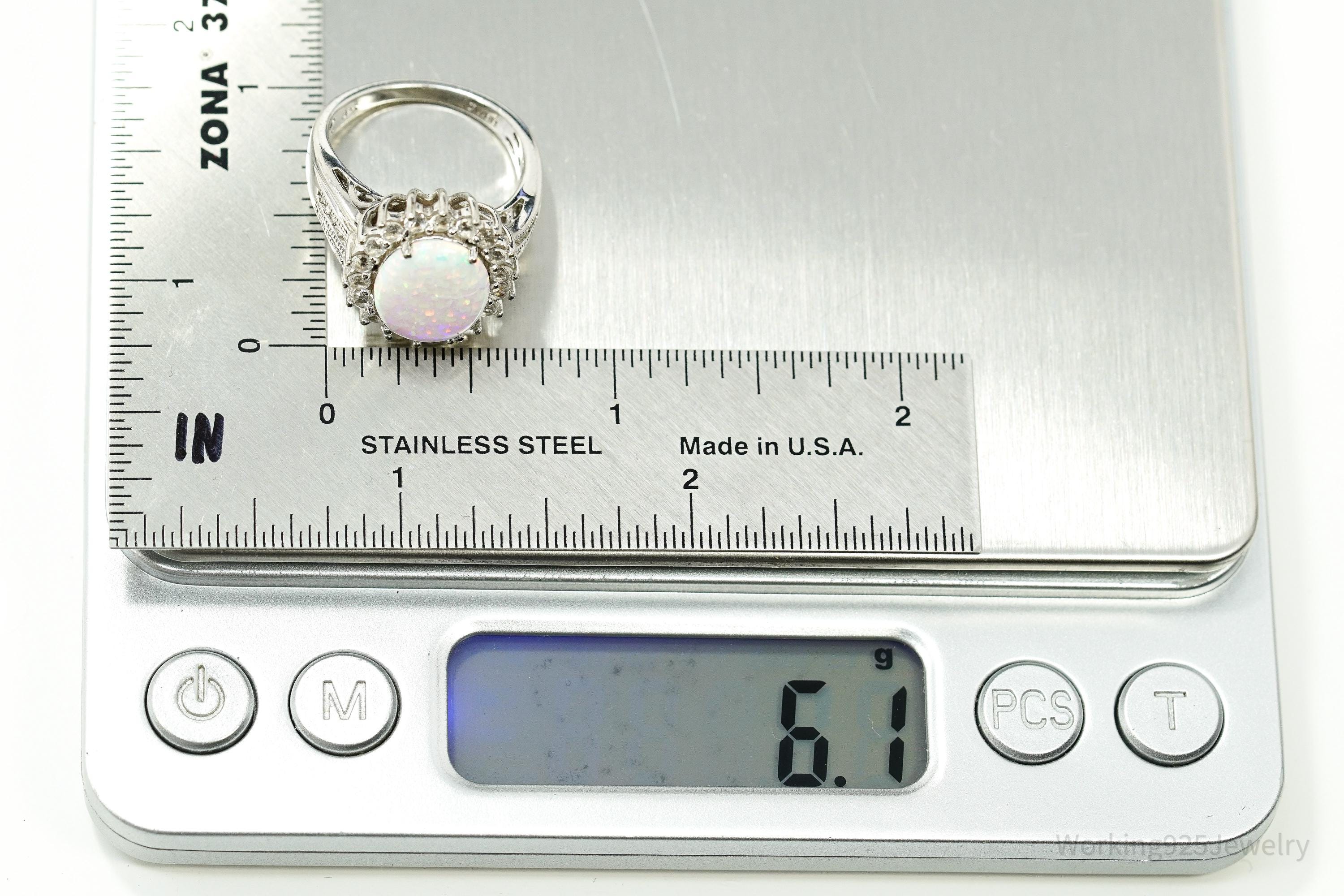 Vintage JWBR Opal, Diamond, & White Topaz Sterling Silver Ring - Size 7