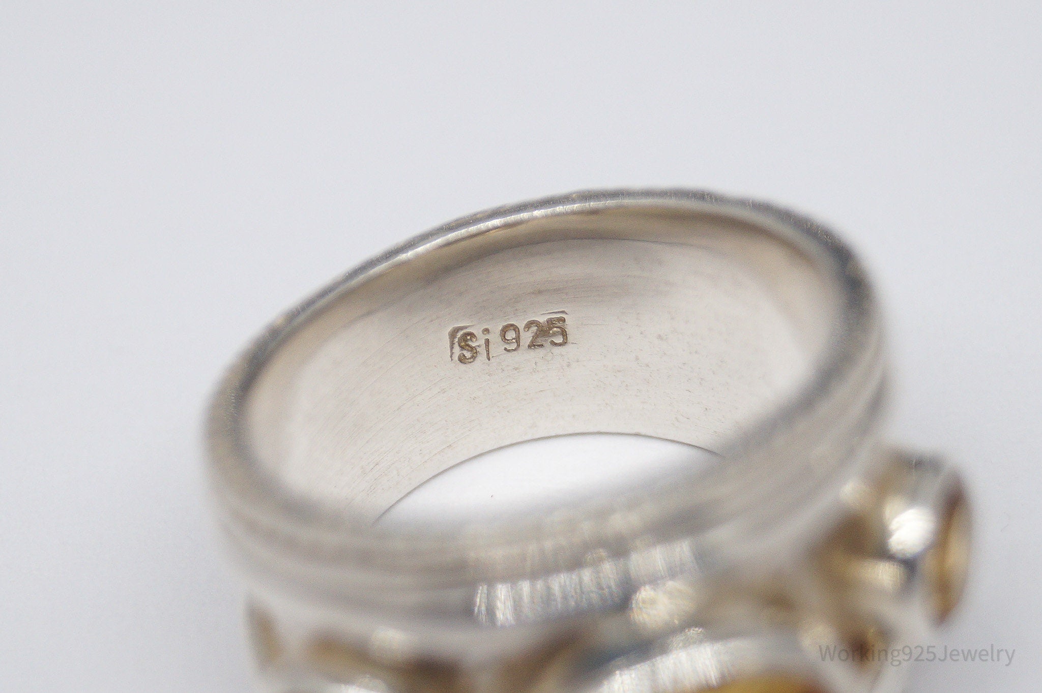 Vintage SJ Citrine Sterling Silver Ring - Size 7.75