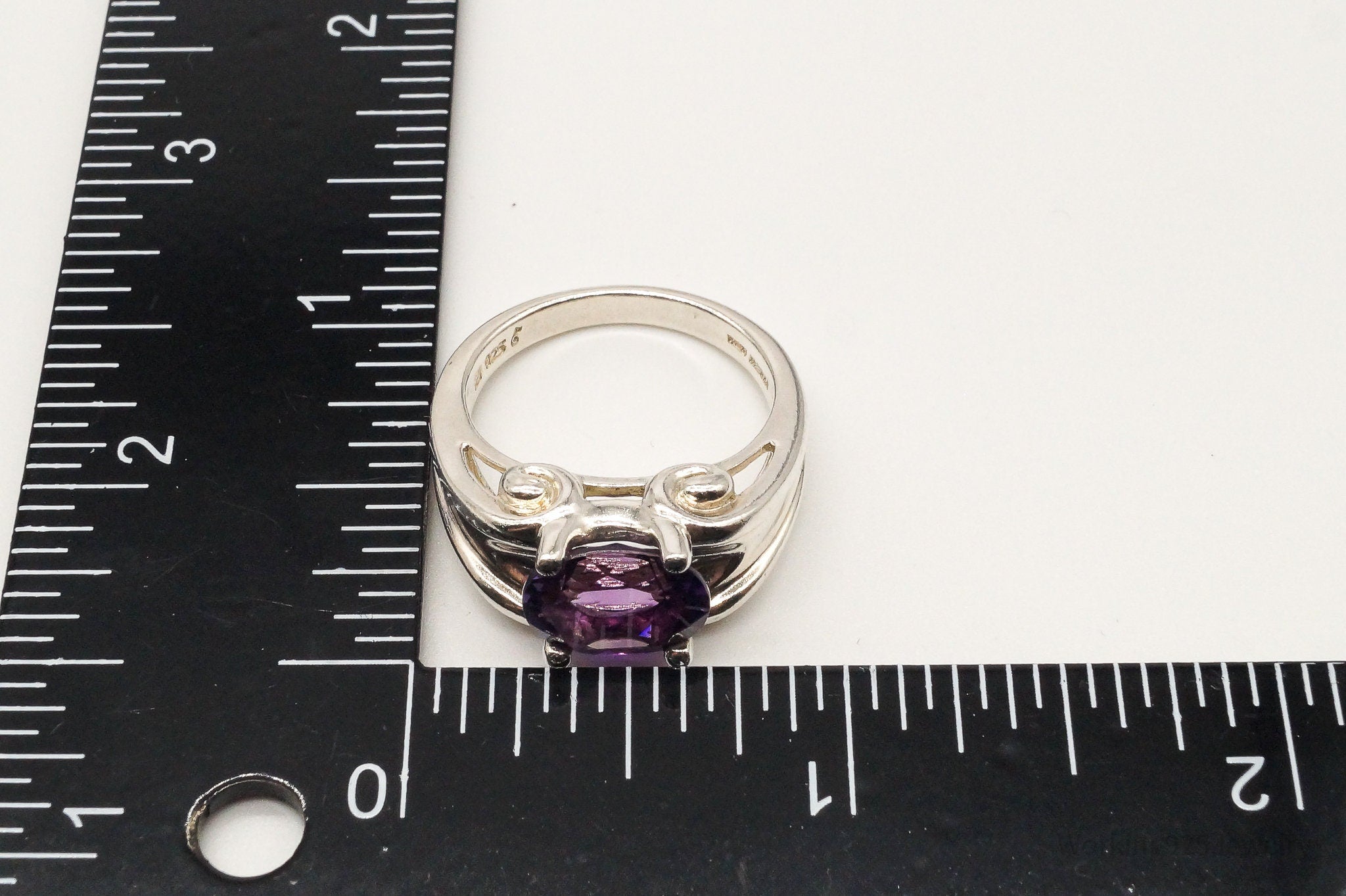 Vintage Large Amethyst Sterling Silver Ring - Size 9