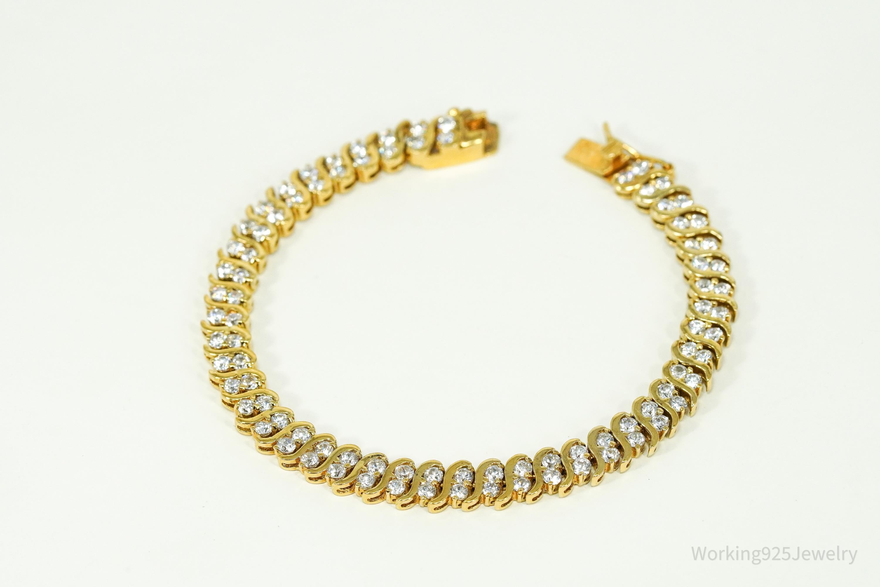 Vintage Designer DBJ Cubic Zirconia Gold Vermeil Sterling Silver Bracelet