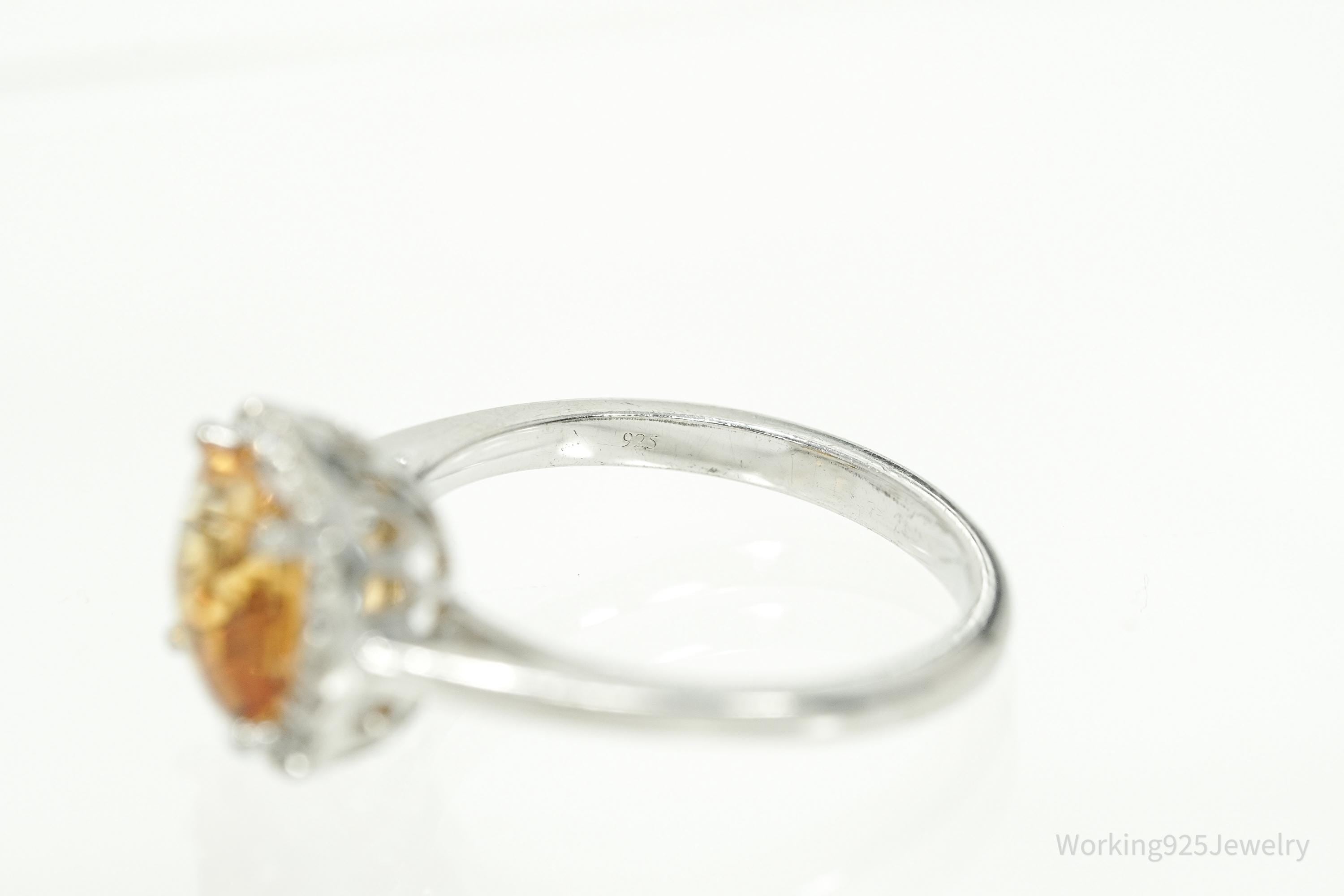 Vintage Citrine & Cubic Zirconia Sterling Silver Ring Size 7