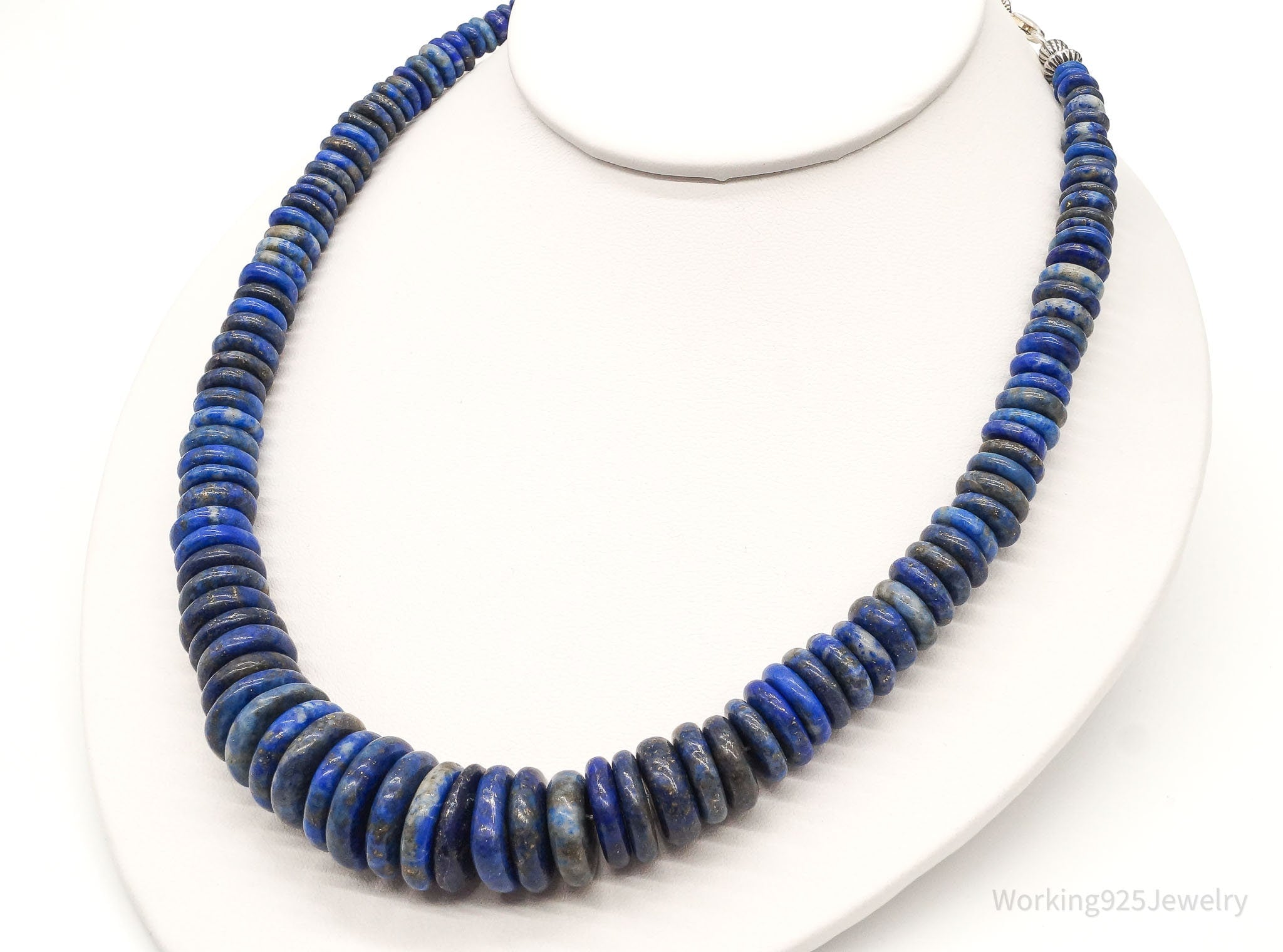 Vintage Southwestern Lapis Lazuli Bead Sterling Silver Necklace