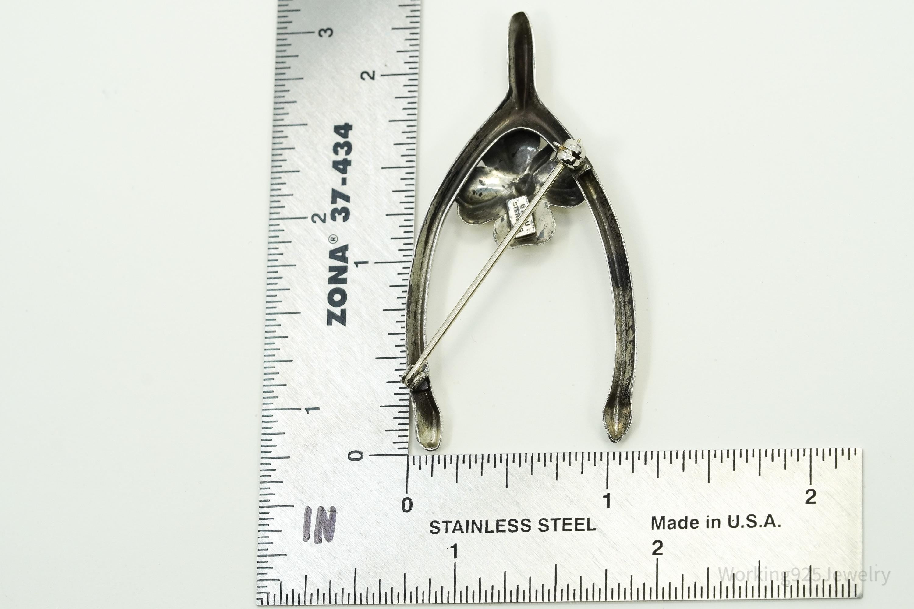 Vintage Designer Beau Wish Bone Sterling Silver Brooch Pin