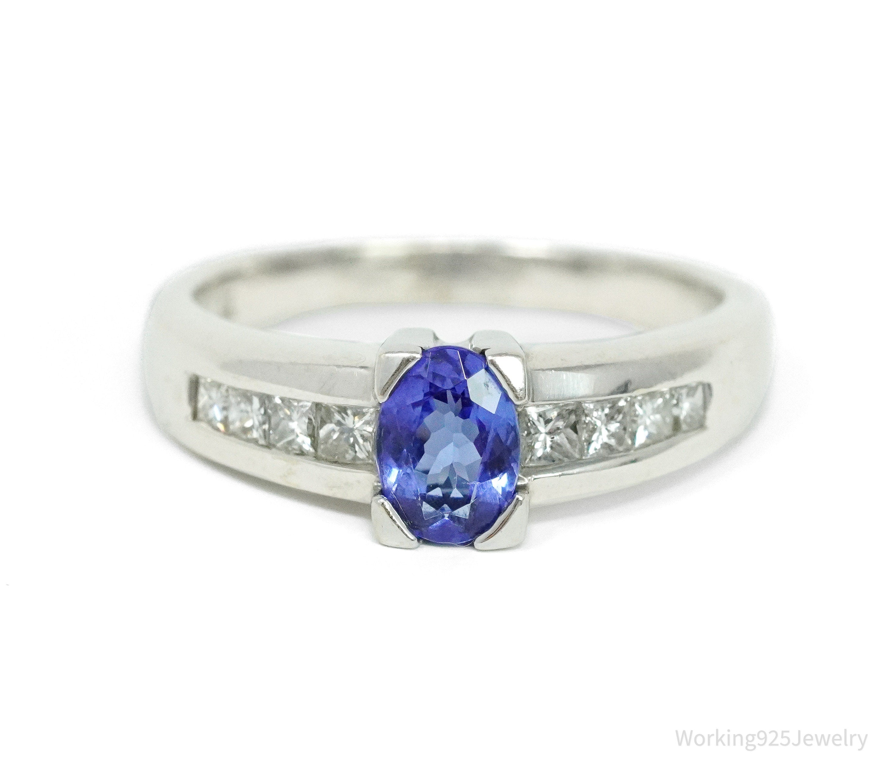 14K White Gold, Diamond & Oval Tanzanite Cocktail Ring - Size 9