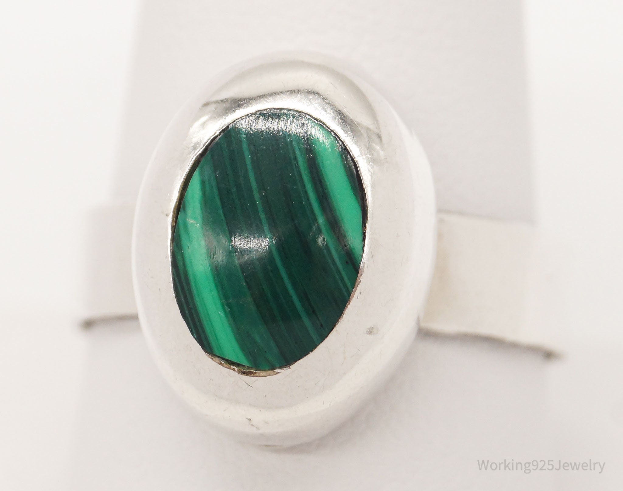 Vintage Mexico Malachite Sterling Silver Ring - Size 11.25