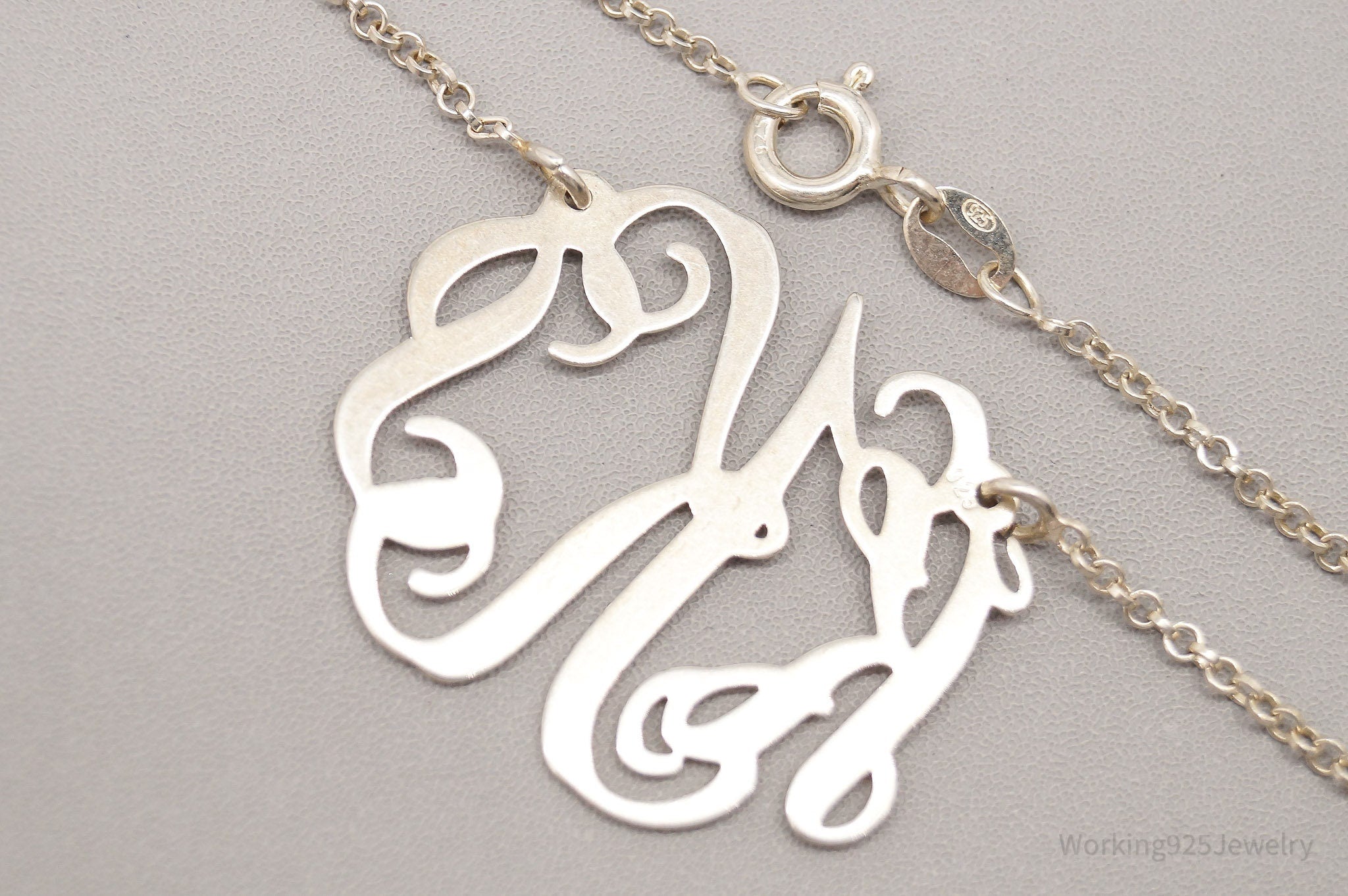 Vintage Cursive Initials Sterling Silver Necklace 18"