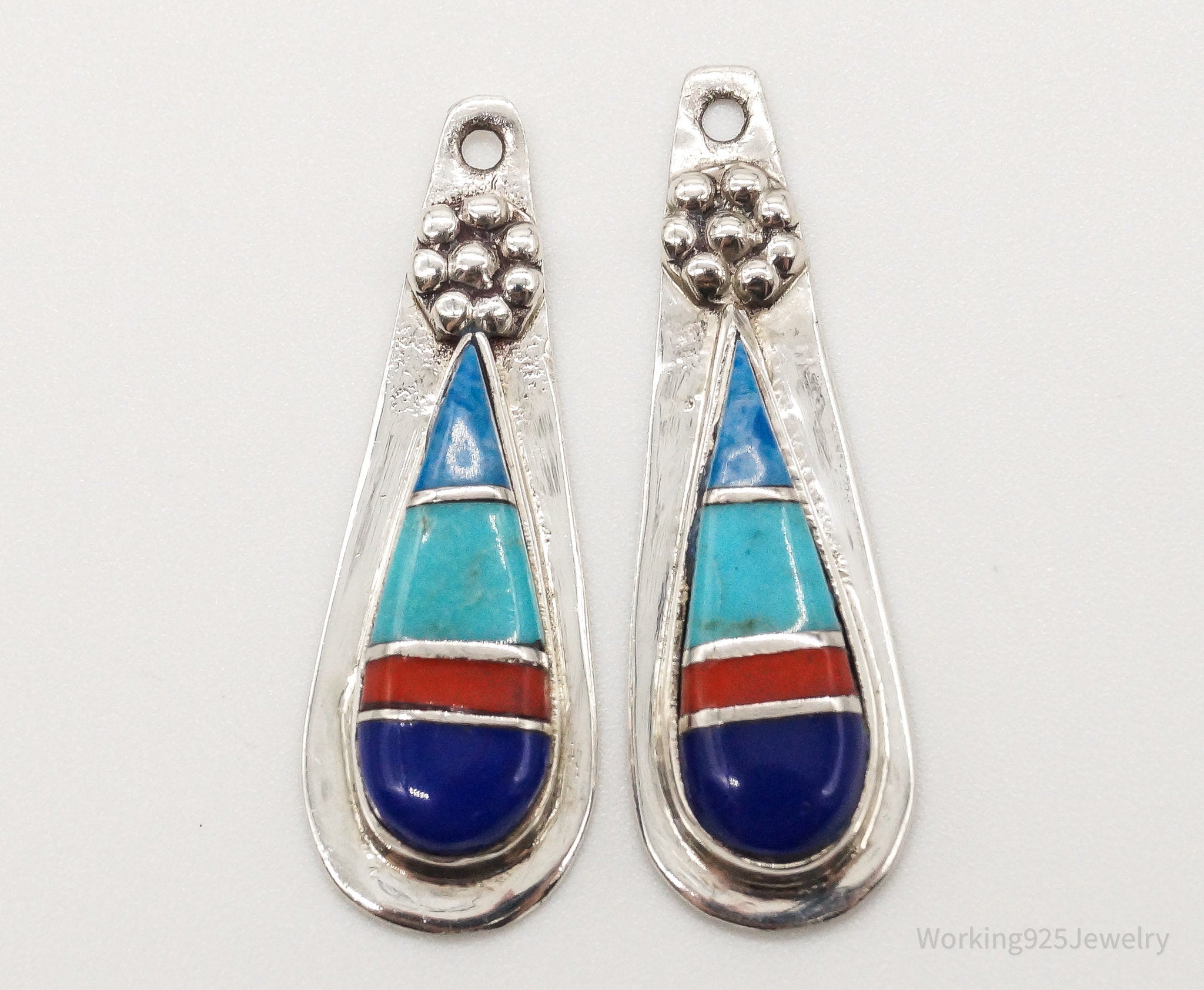 VTG Native American Turquoise Lapis Lazuli Coral Sterling Silver Earring Jackets