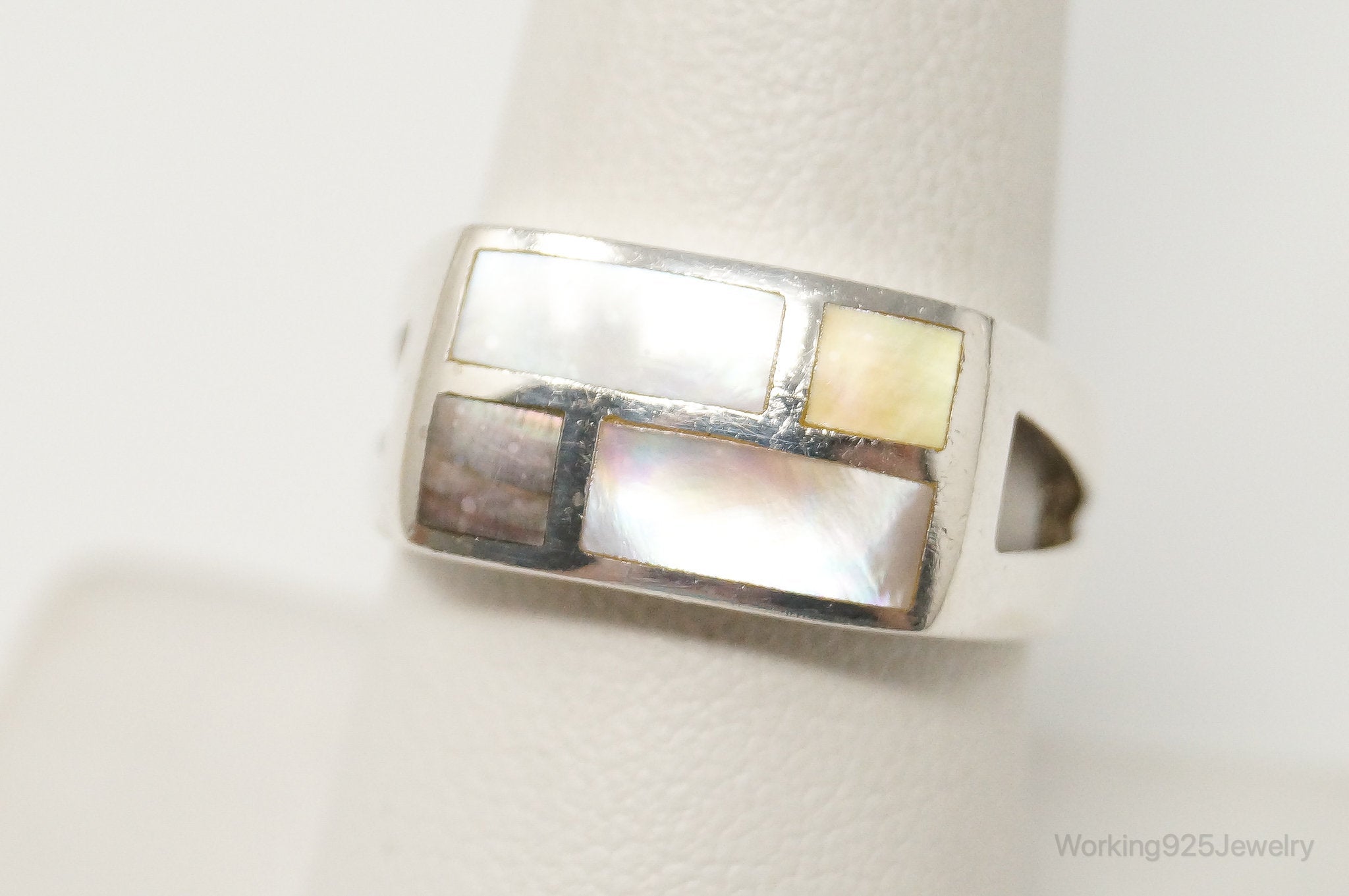 Vintage Multi Mother Of Pearl Sterling Silver Ring - SZ 8.75