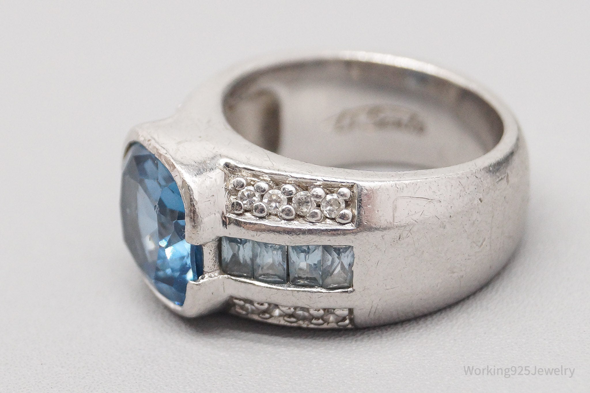 Vintage Designer TI SENTO Blue Topaz Cubic Zirconia Sterling Silver Ring Size 7.5