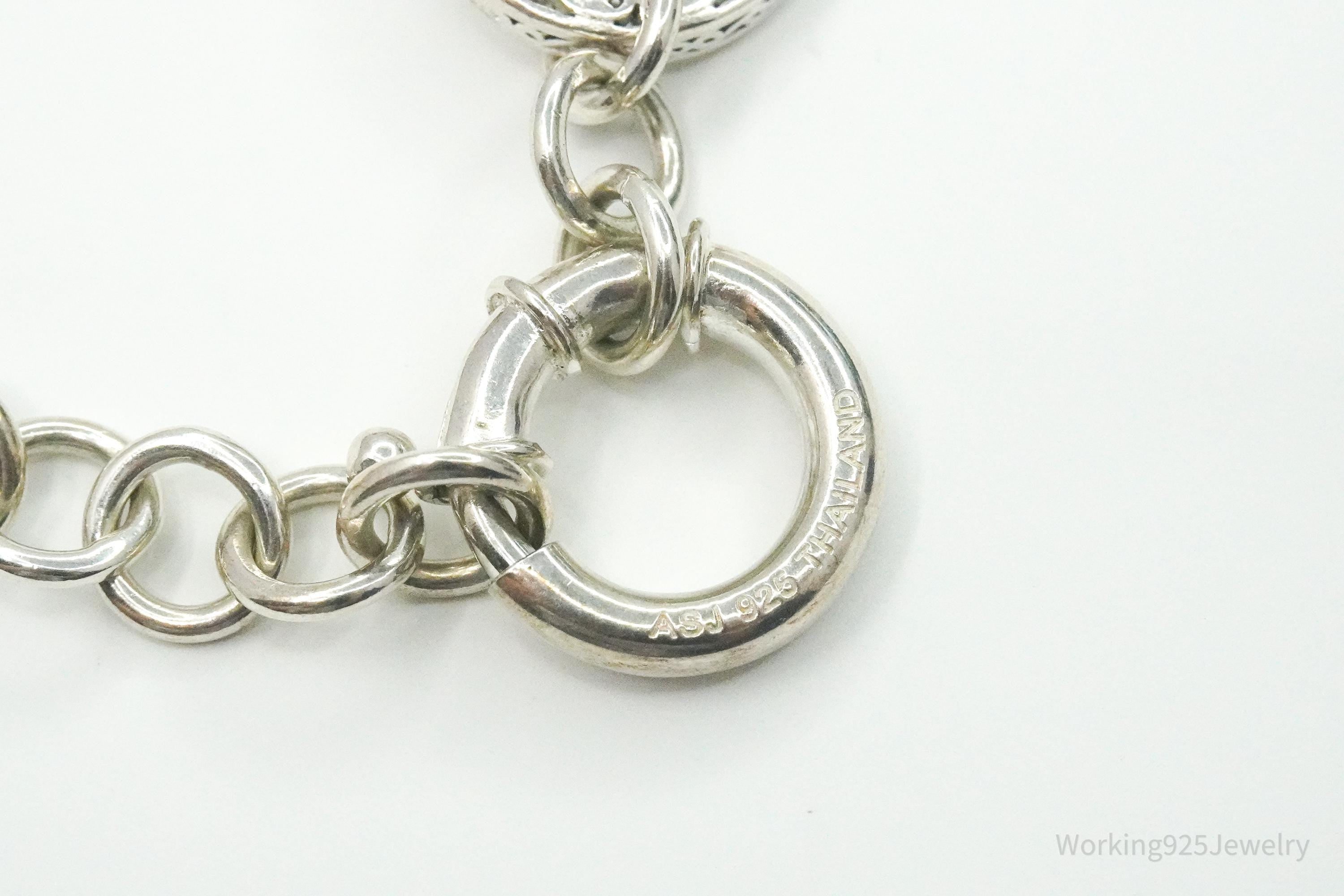 Vintage ASJ Filigree Scroll Design Large Link Gold Vermeil Sterling Silver Chain Bracelet 7 7/8"