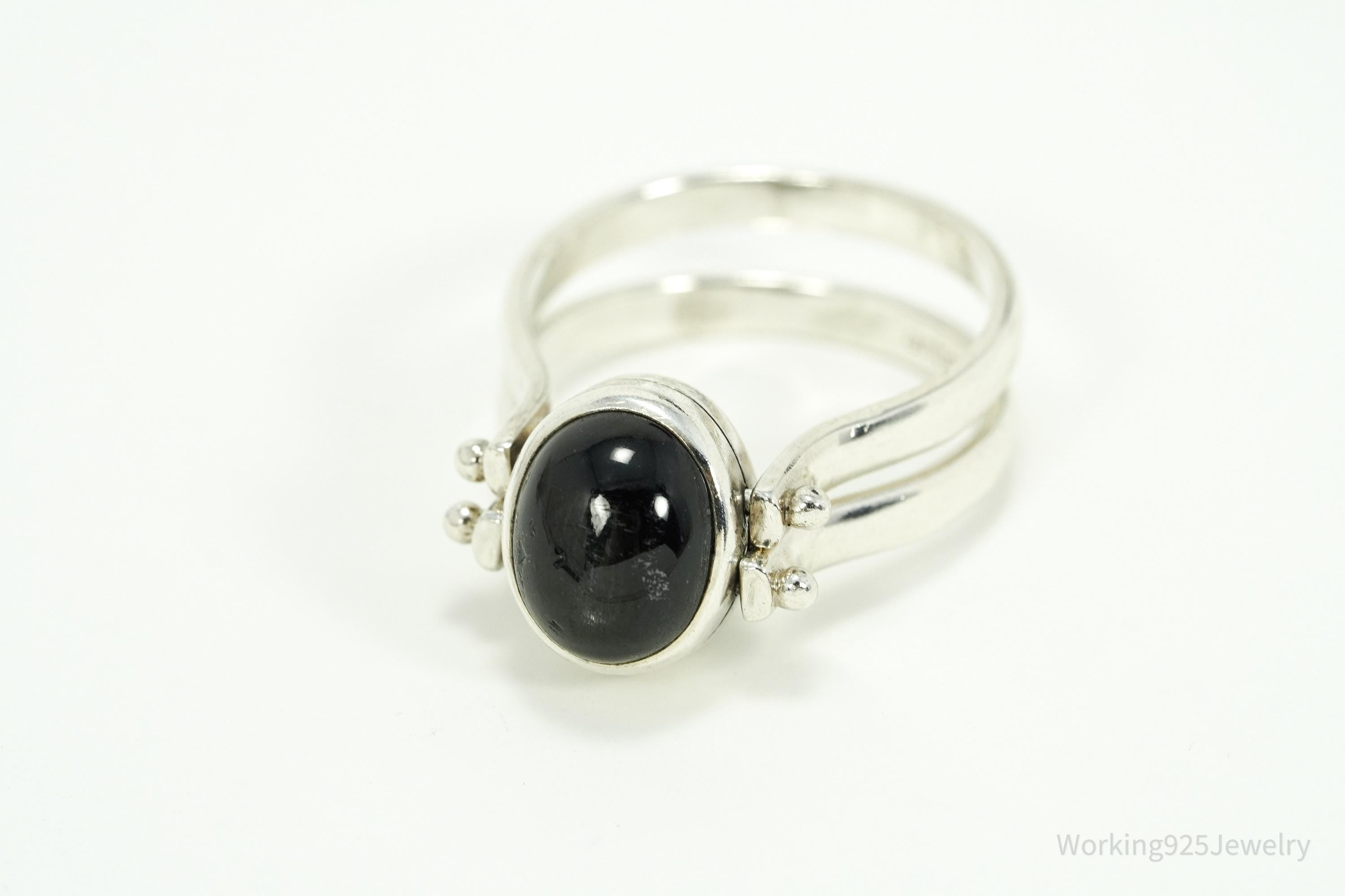 Vintage Citrine & Sheen Obsidian Reversible Silver Ring - Size 11