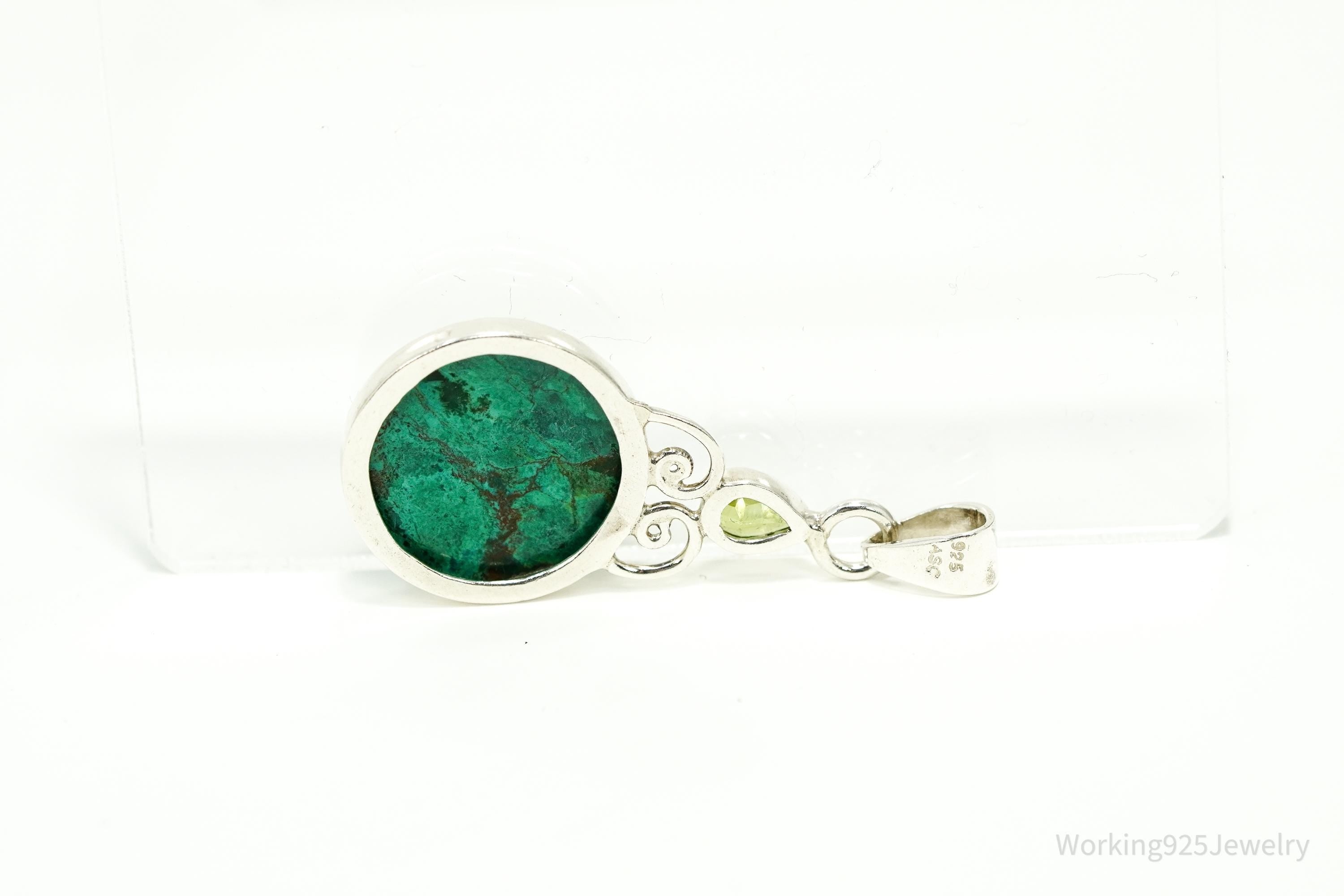 Vintage Large Chrysocolla & Peridot Sterling Silver Pendant