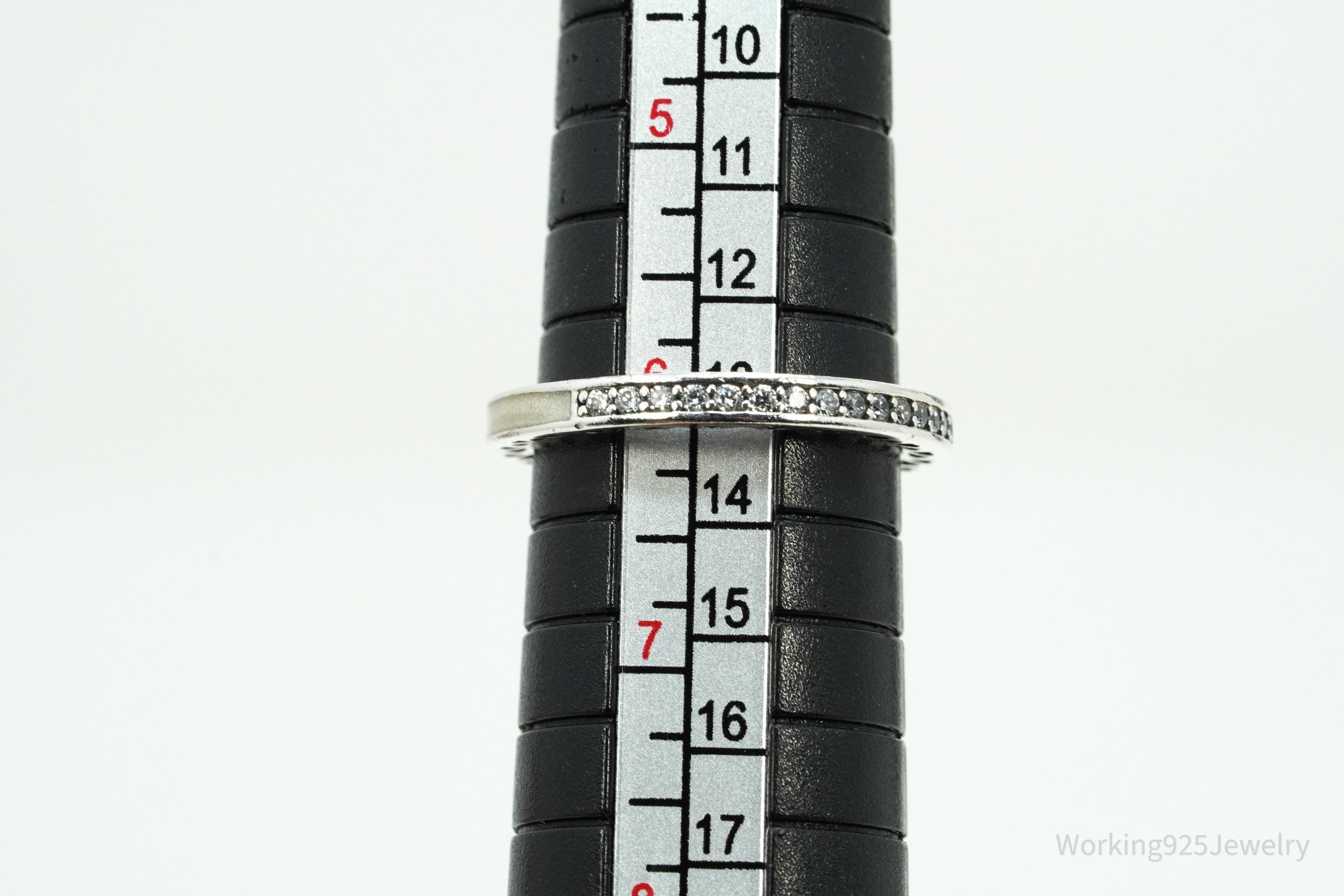 Pandora Cubic Zirconia & Enamel Sterling Silver Cut Out Hearts Ring - Size 6