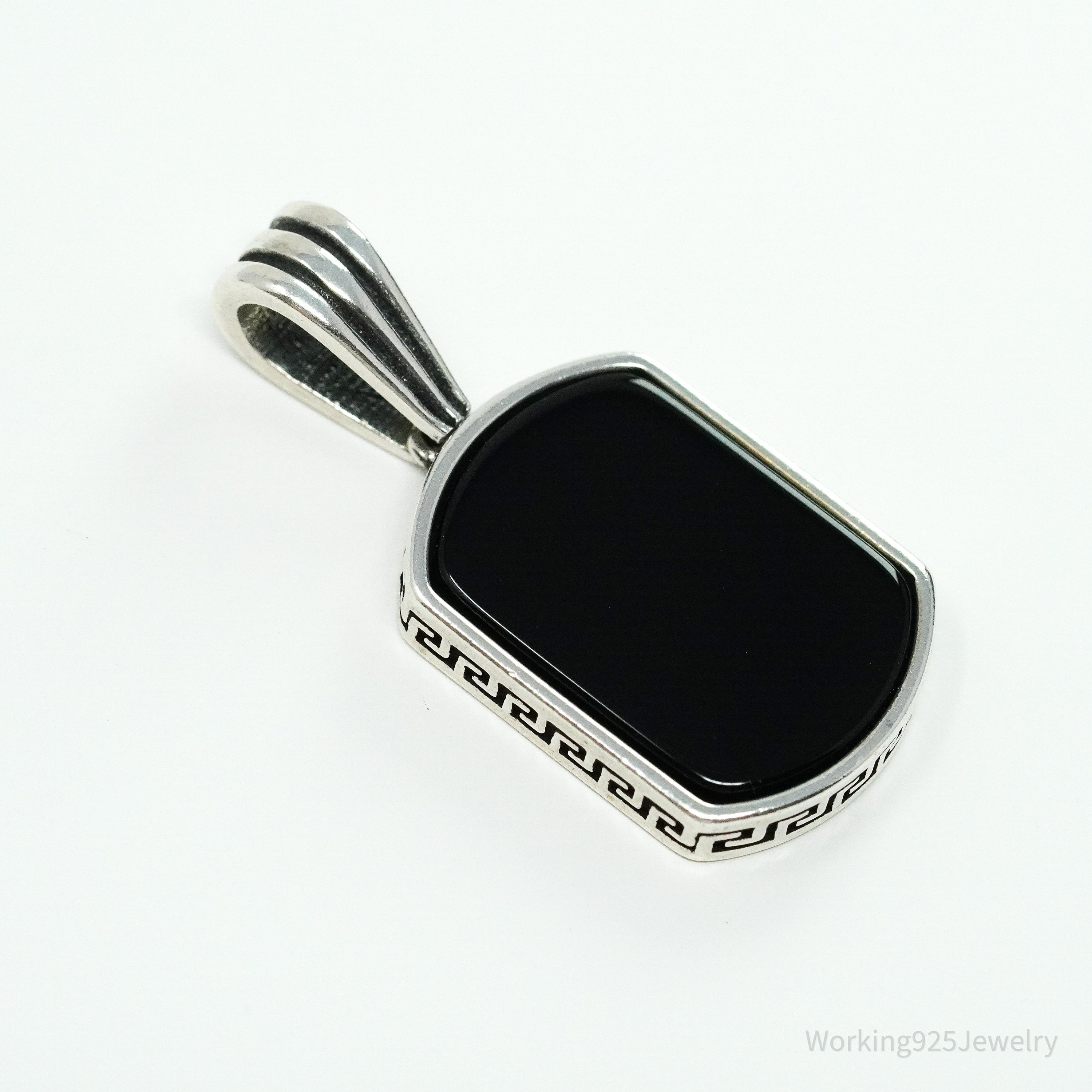 Vintage BS Black Onyx Sterling Silver Necklace Pendant