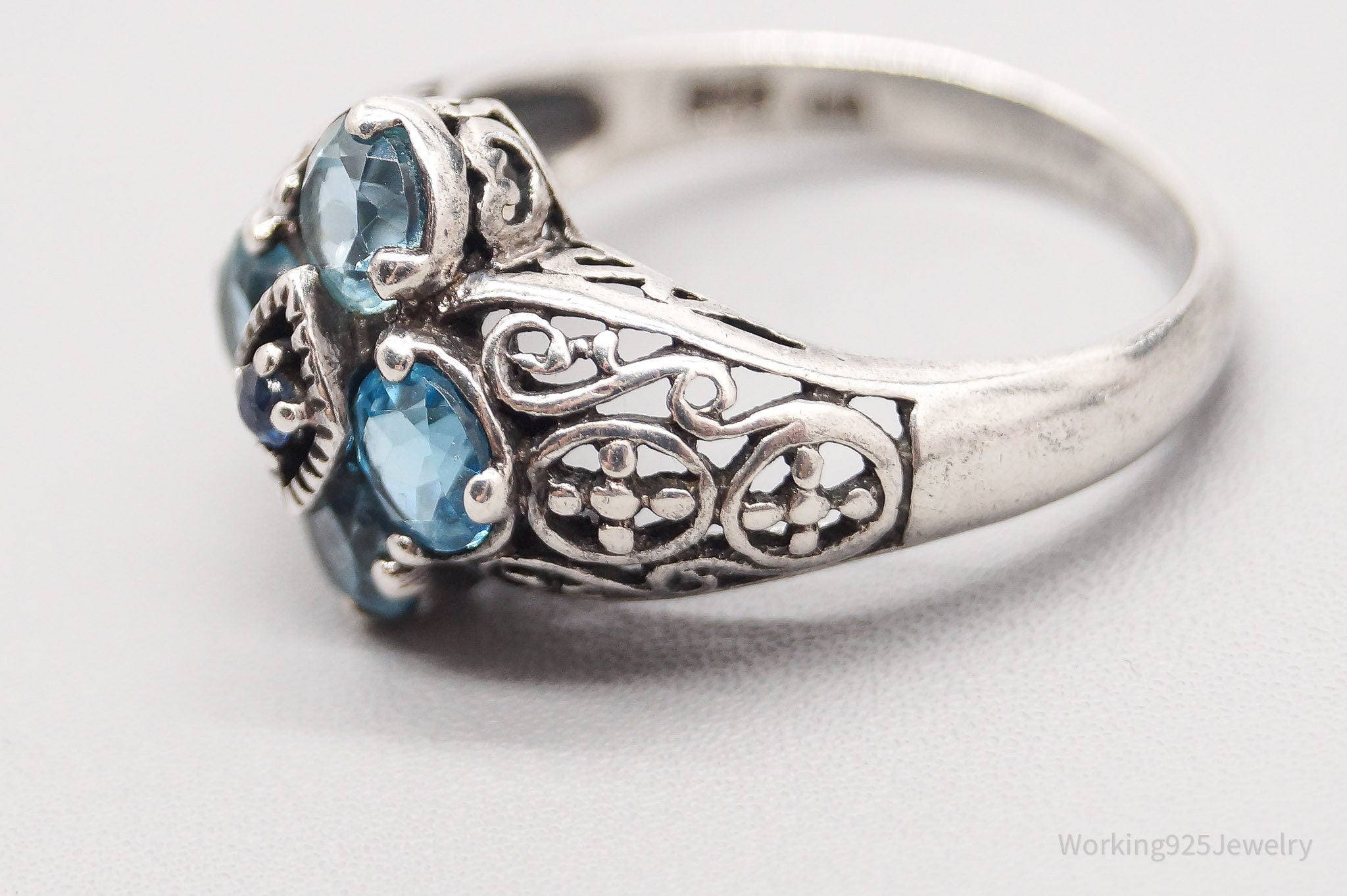 Vintage CNA Blue Topaz Sapphire Sterling Silver Ring - Size 10