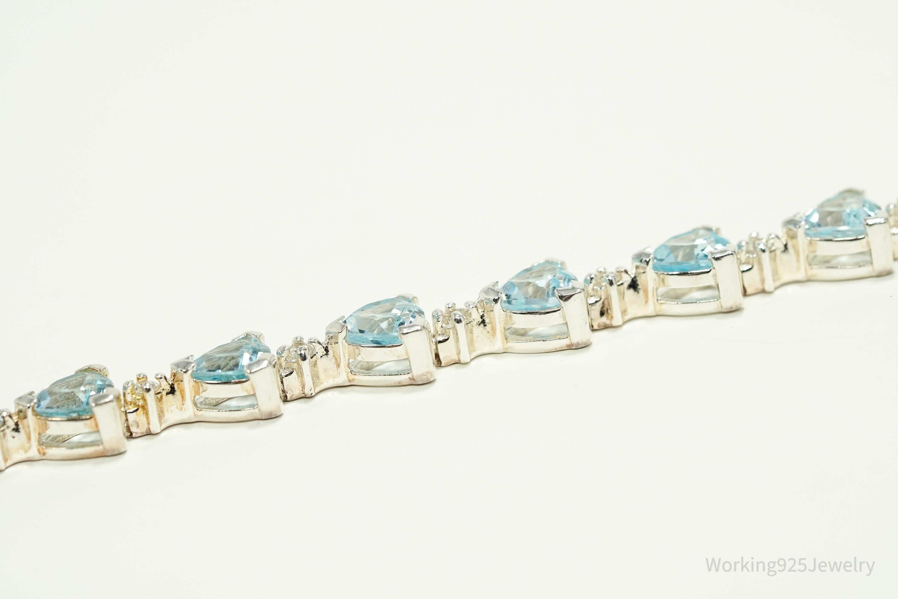 Vintage Blue Topaz & Cubic Zirconia Sterling Silver Bracelet 7.25"