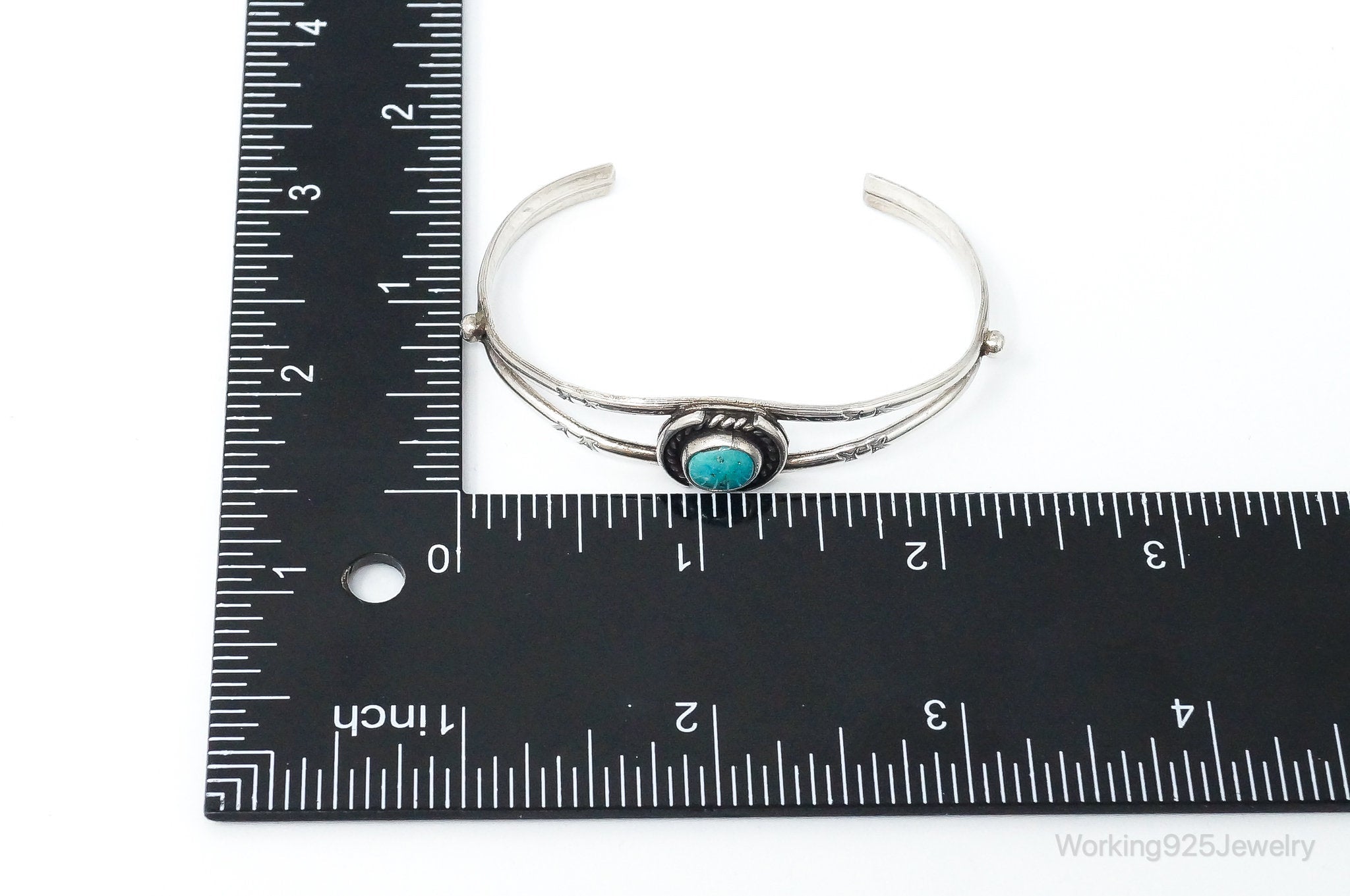 Vintage Native Handmade Unsigned Turquoise Sterling Silver Cuff Bracelet