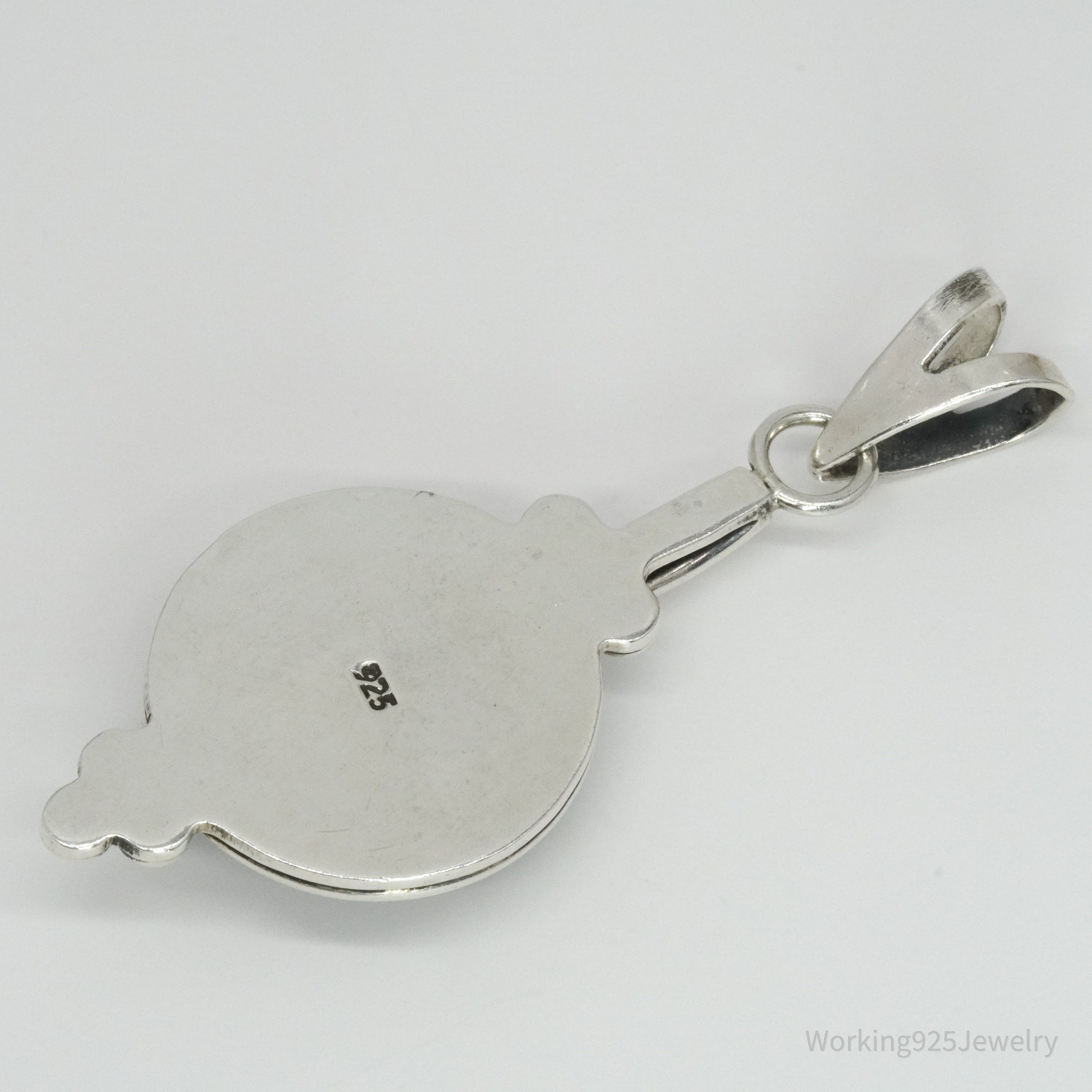 Large Vintage Modernist Black Onyx Sterling Silver Necklace Pendant