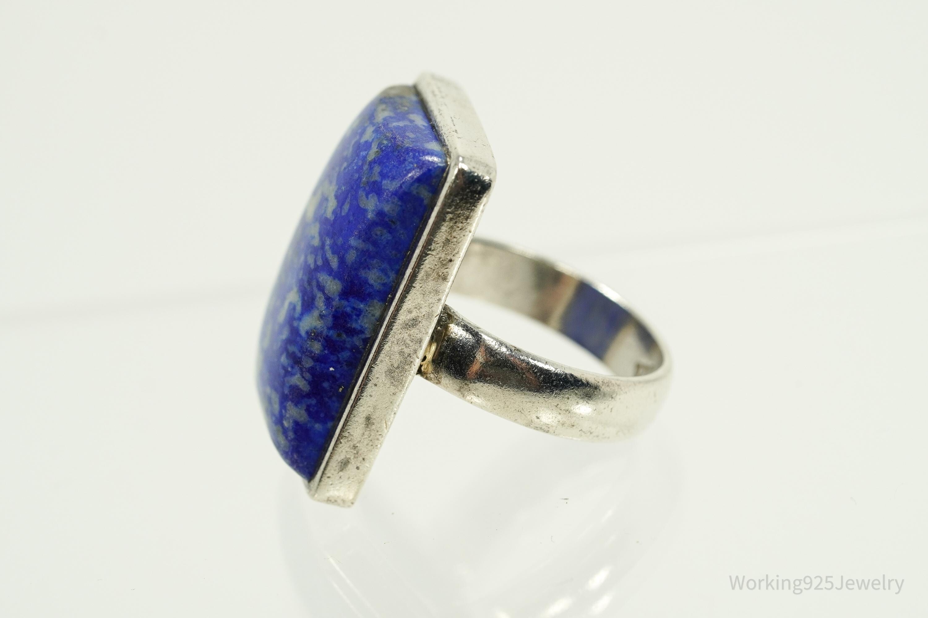 Vintage Large Lapis Lazuli Sterling Silver Ring - Size 10.25