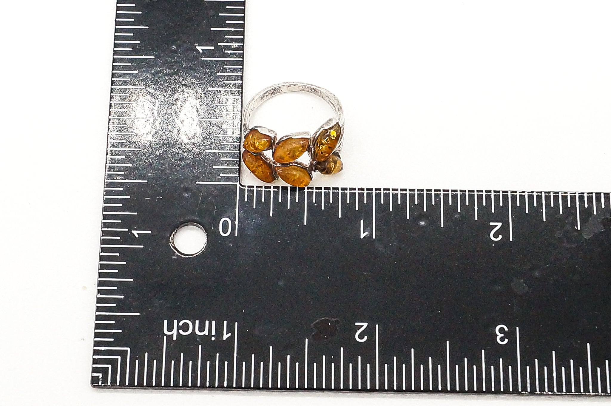 Vintage Modernist Amber Sterling Silver Ring - Size 6