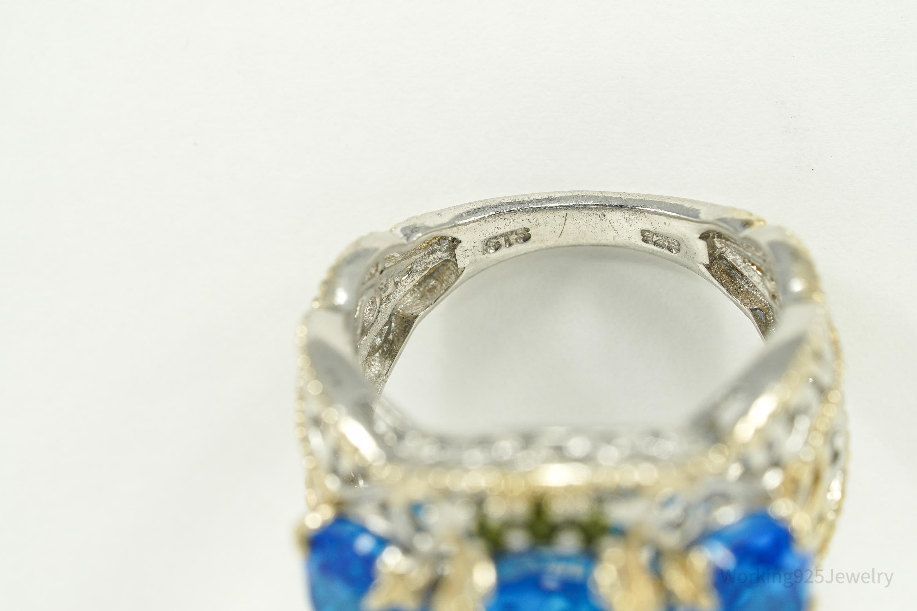 Vintage Chuck Clemency Blue Topaz & Peridot Gold Vermeil Sterling Silver Ring - Size 9.25