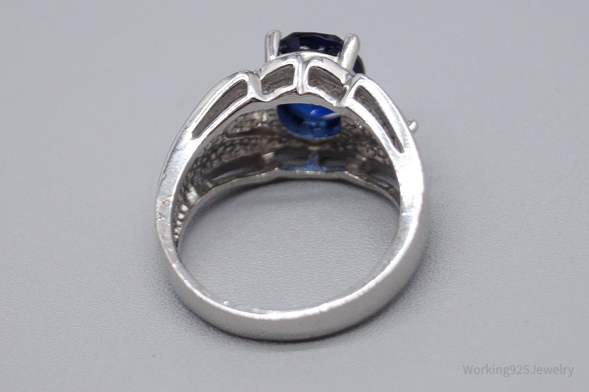 Vintage Lab Sapphire Diamonique Cubic Zirconia Sterling Silver Ring - Size 7.75