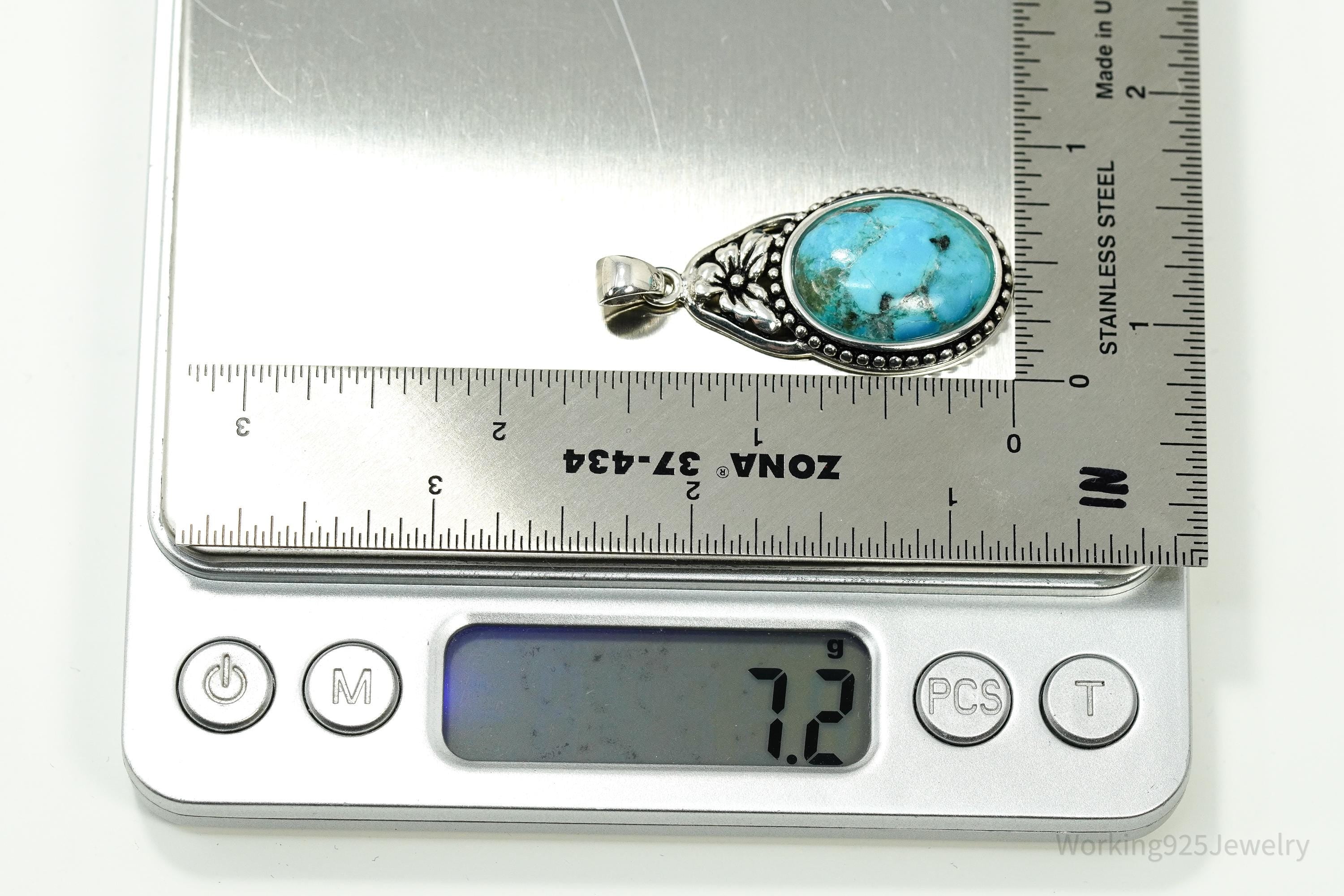 Vintage BBJ Blue Turquoise Sterling Silver Pendant