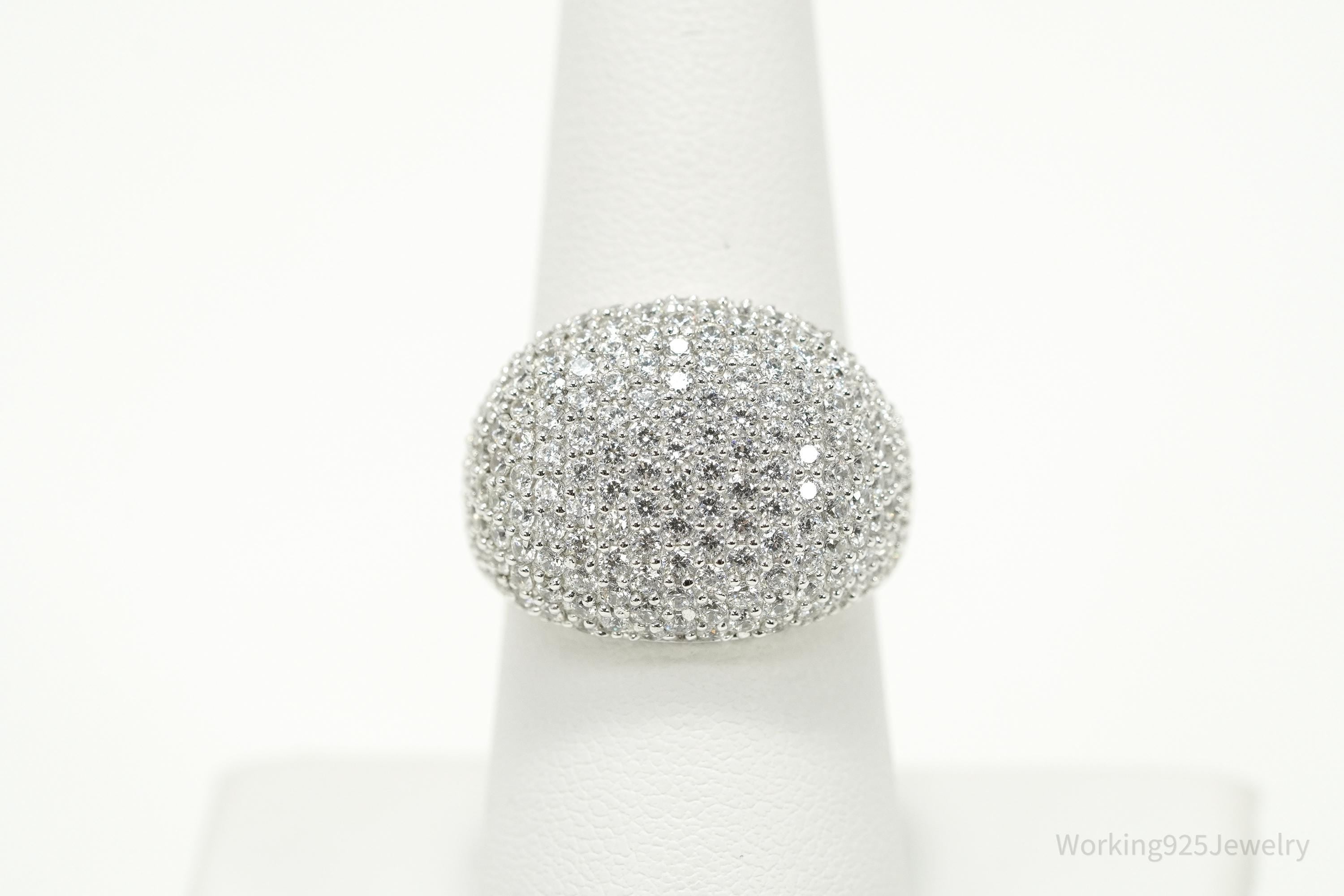 Y2K Italian Milor Pave Cubic Zirconia Dome Sterling Silver Ring Size 7.25