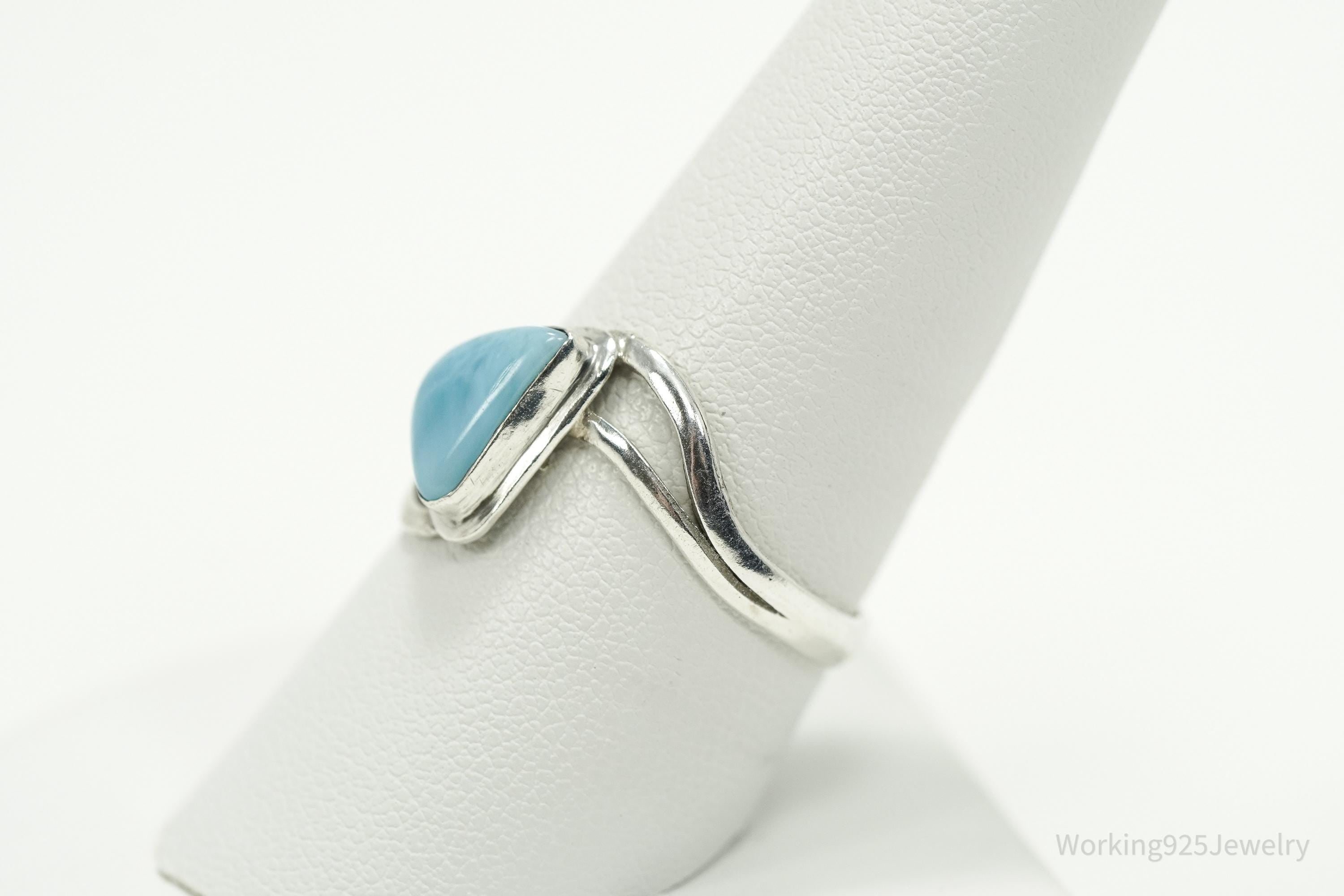 Vintage Blue Larimar Silver Ring - Size 9